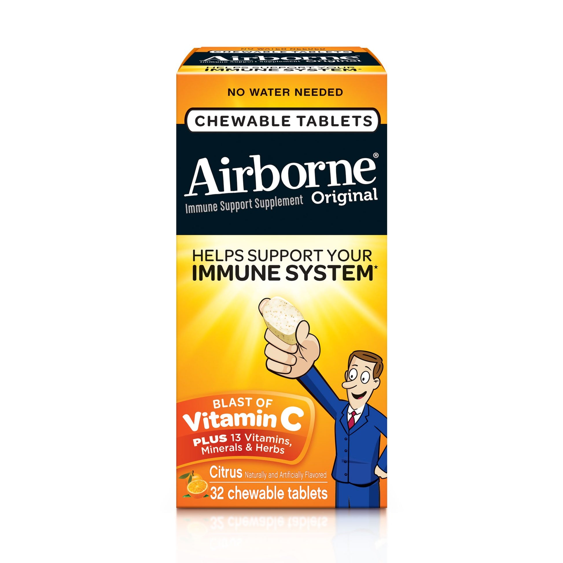 Airborne 1000mg Vitamin C Chewable Tablets with Zinc Immune Support - 32 Tablets