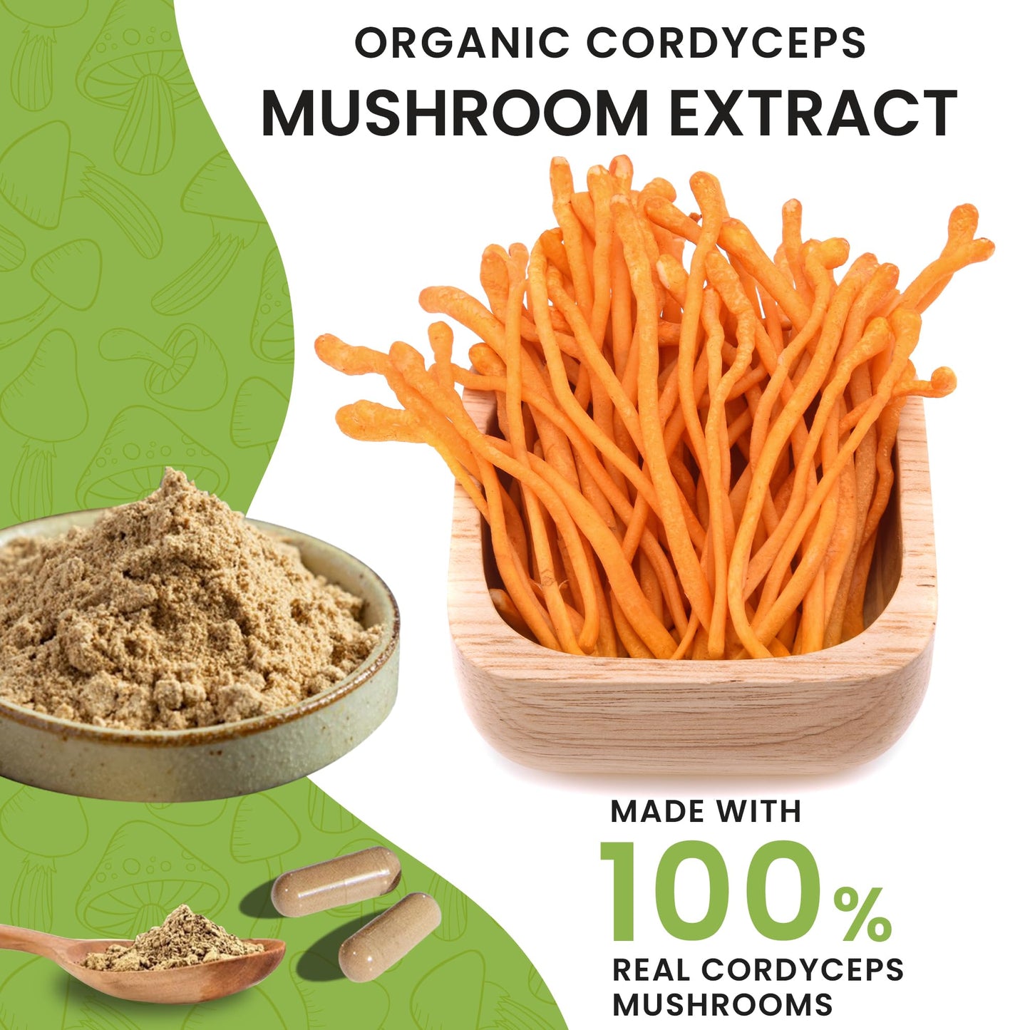 Help Supplements Organic Cordyceps Mushroom Capsules - 1000mg Cordyceps Militaris Extract - Beta-Glucan - Herbal Support for Energy-Boosting & Immune Health, 60 Capsules