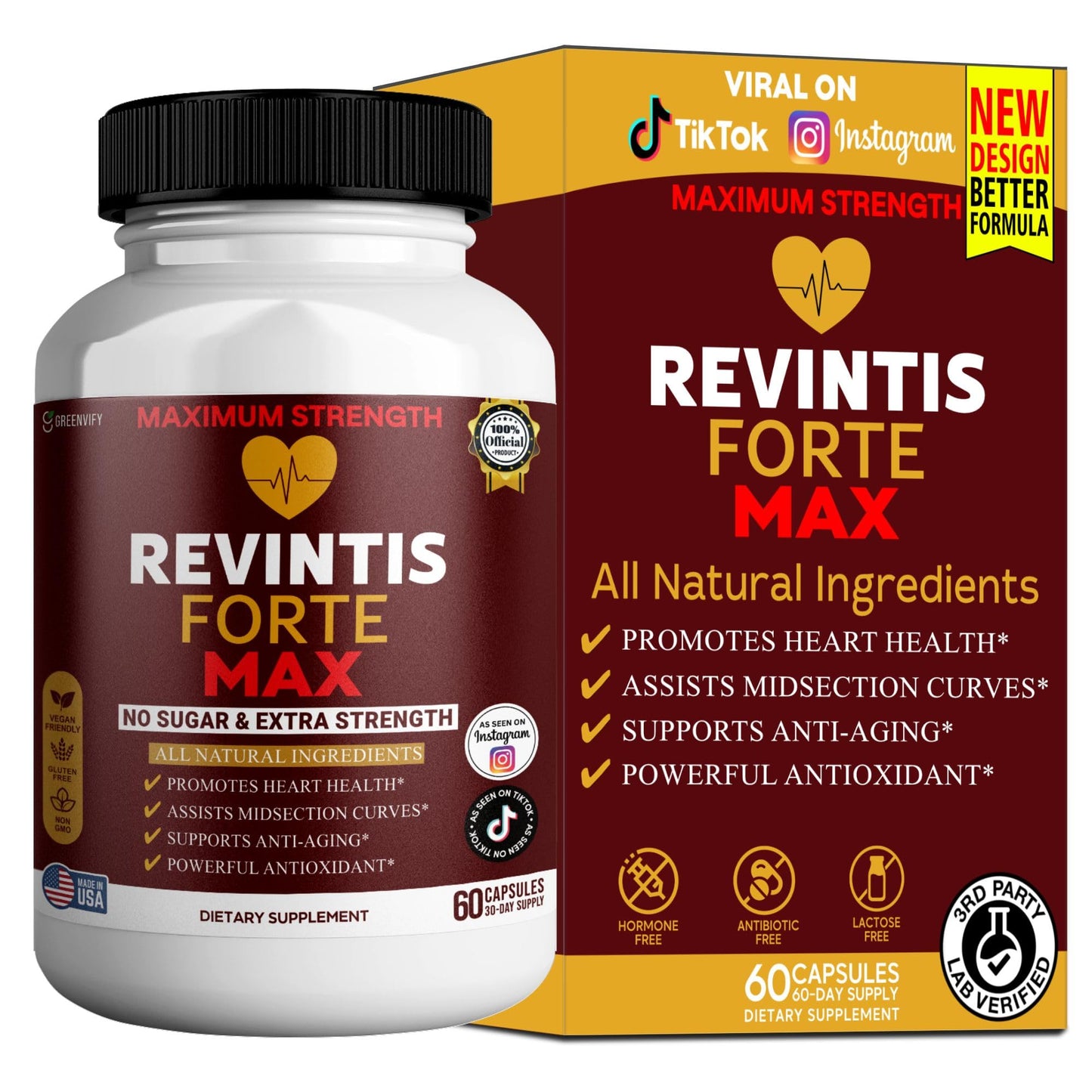 GREENVIFY Revintis Forte Max Resveratrol Supplement Maximum Strength, 60 Capsules