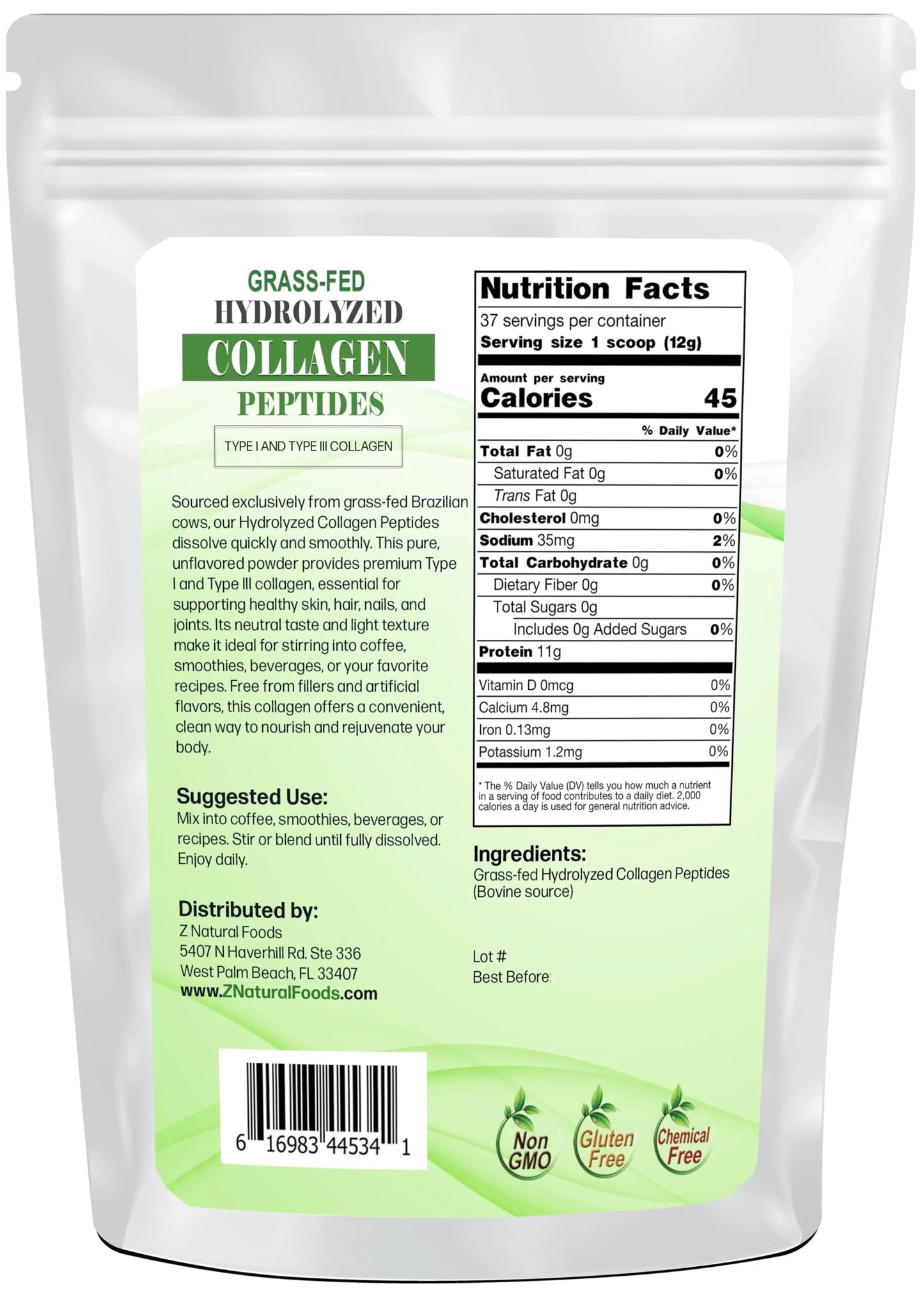 Z Natural Foods Collagen Peptides Powder 16 oz