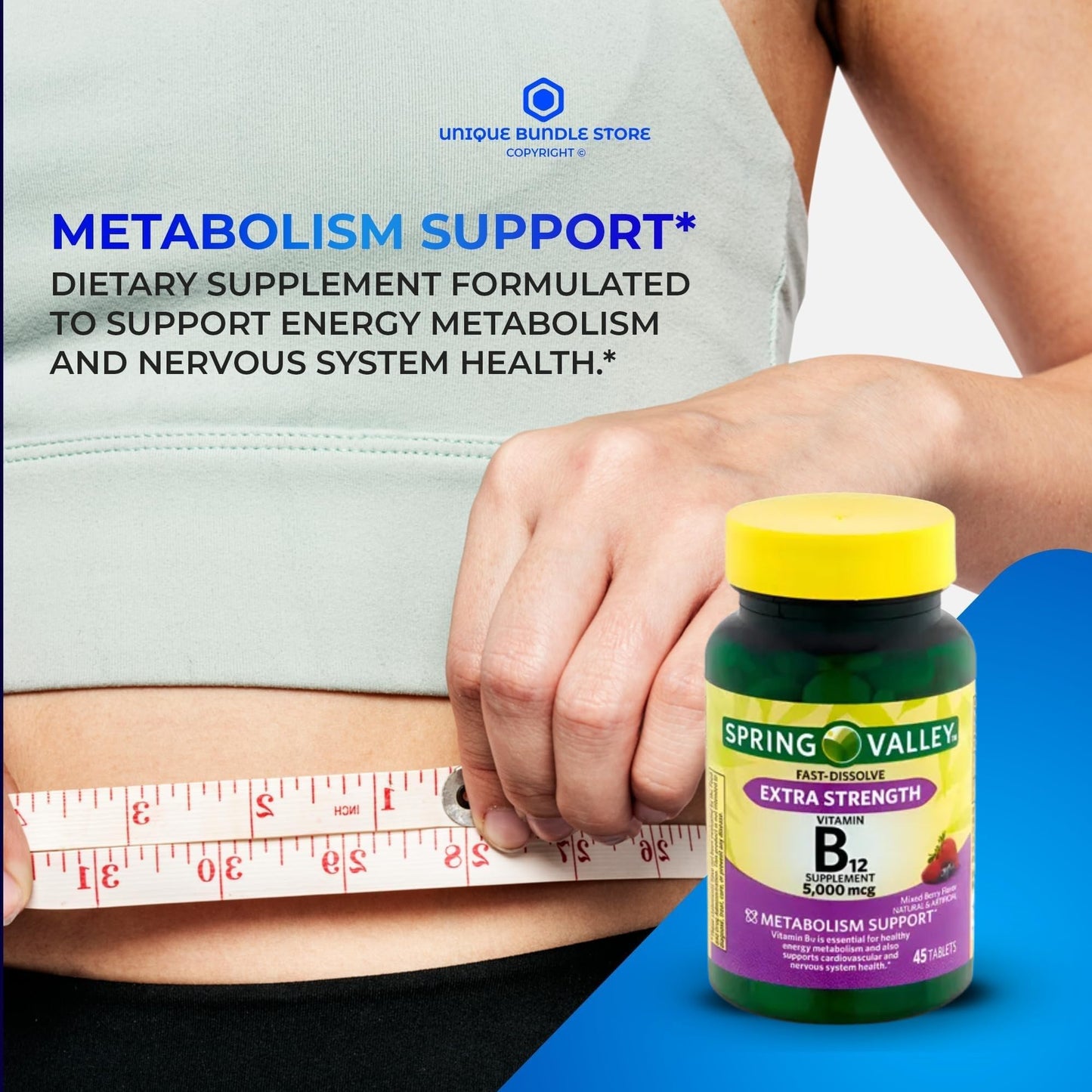 Unique Bundle Store Extra Strength Vitamin B12 5000 mcg - 45 Tablets, Mixed Berry Flavor, Fast Dissolve B12 Vitamins, Daily B12 Supplement for Metabolism Support