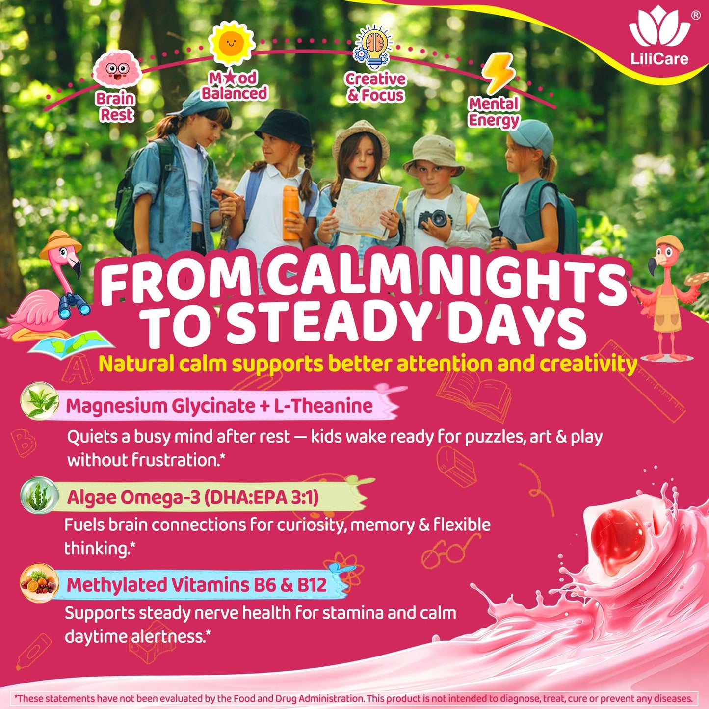 LILICARE Kids Calm Magnesium Glycinate Gummies, 60 Count