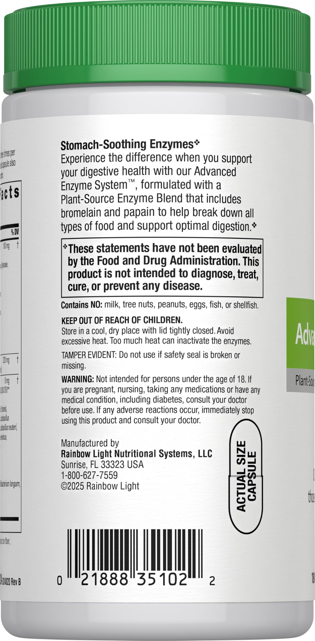 Rainbow Light Advanced Enzyme System Plant-Source Enzyme Blend 180 Capsules
