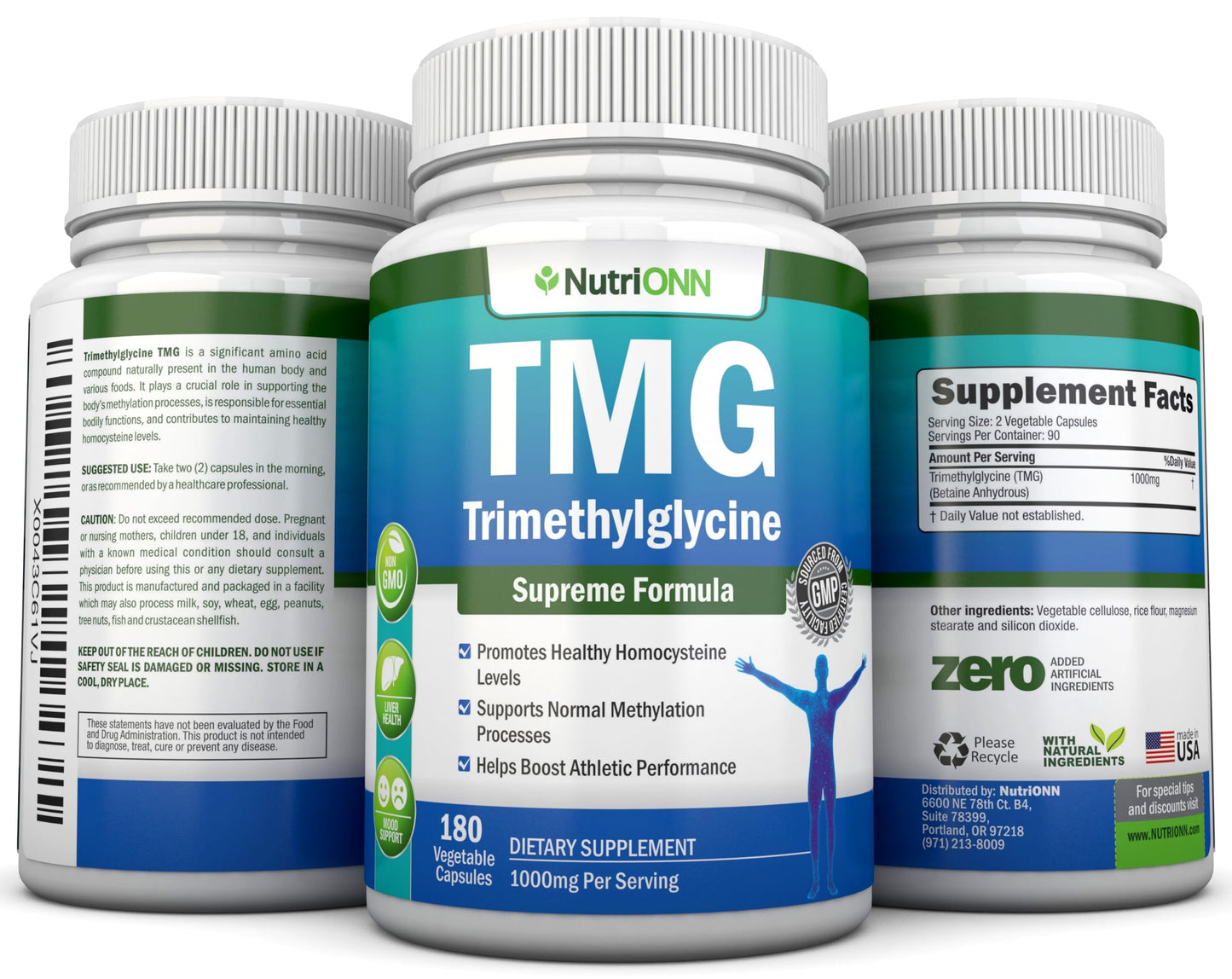NutriONN TMG Trimethylglycine Supplement Capsule, 180 Capsules