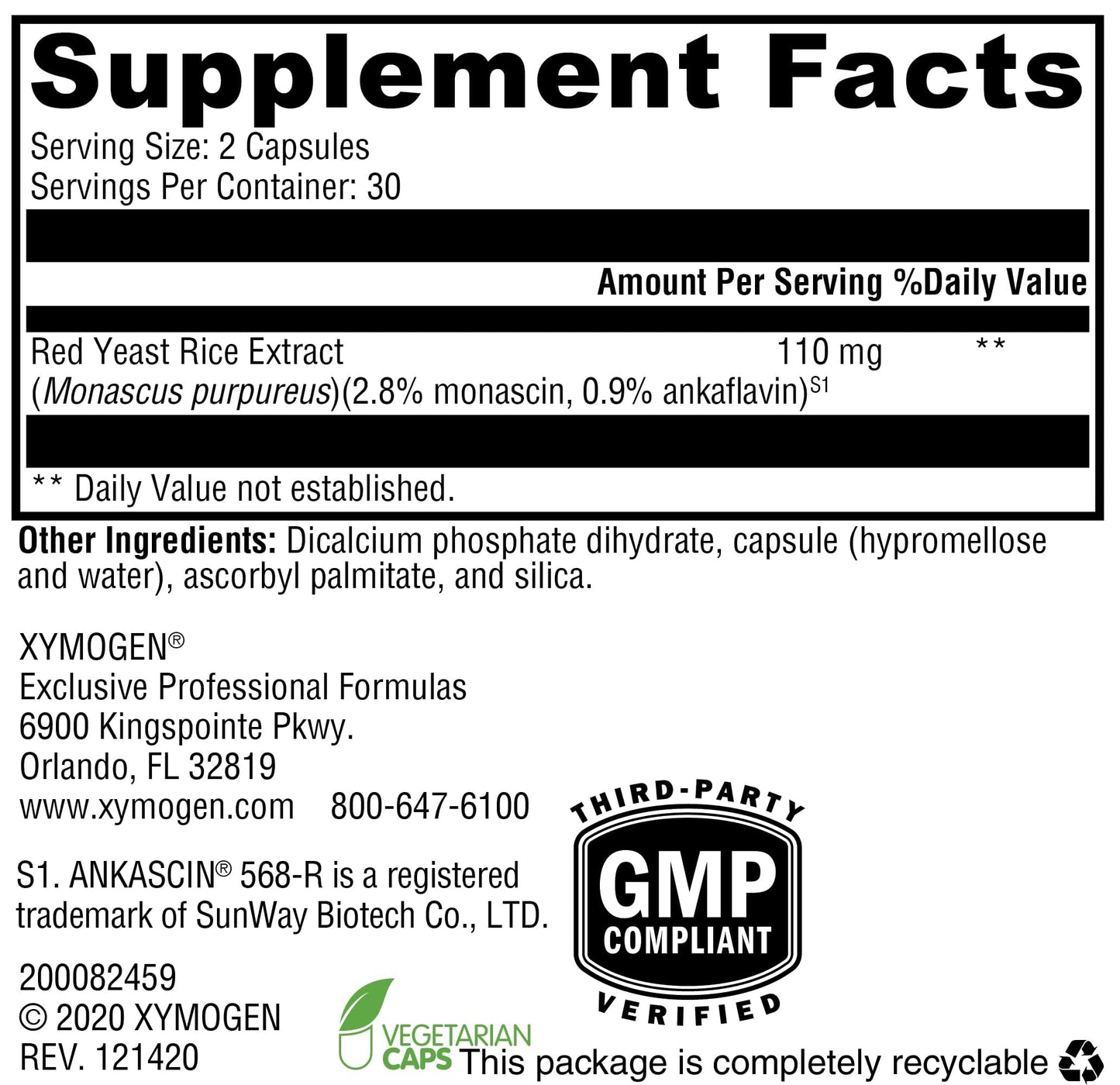 XYMOGEN Red Yeast Rice 60 Capsules