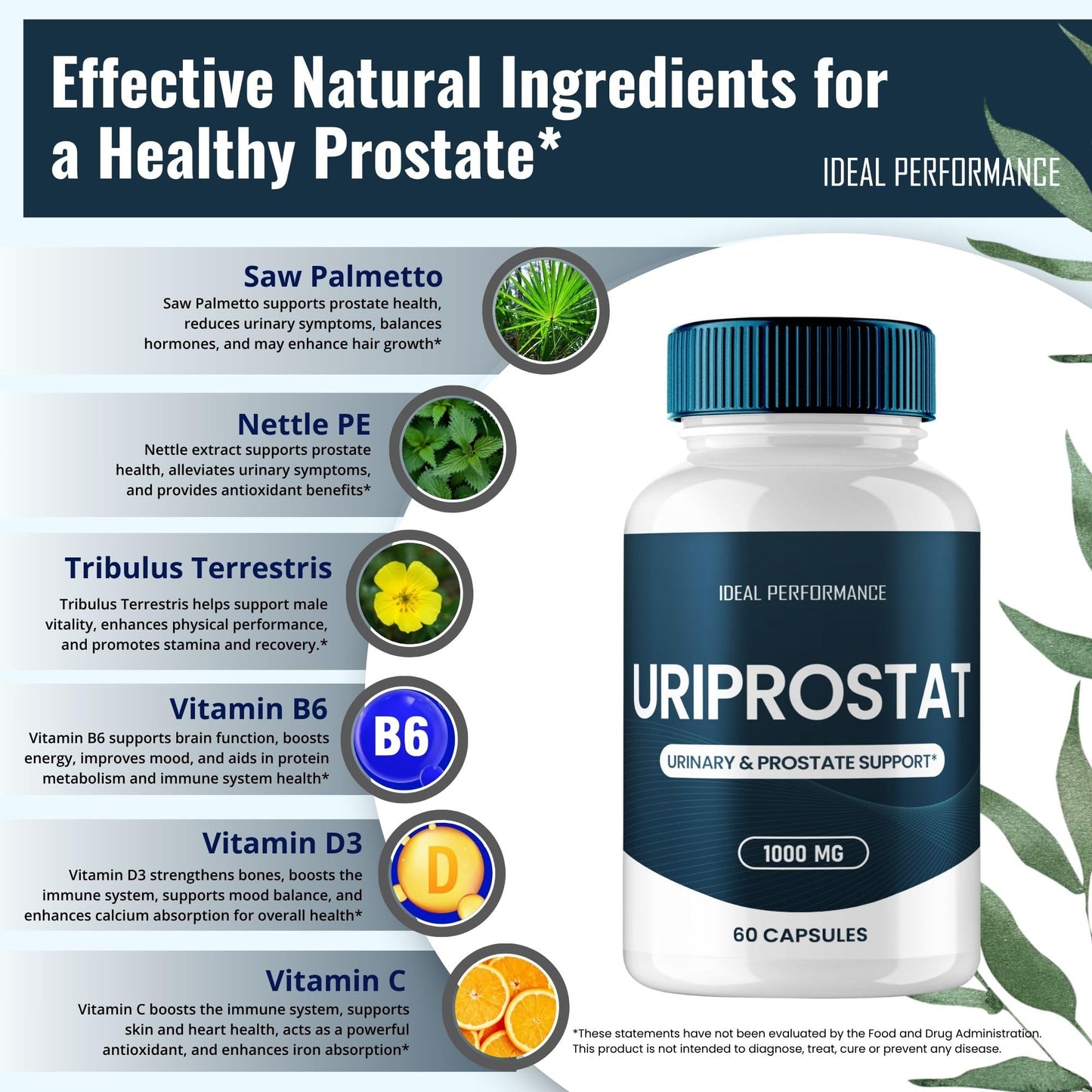 IDEAL PERFORMANCE Uriprostat Prostate Health Capsules for Men, 300 Count