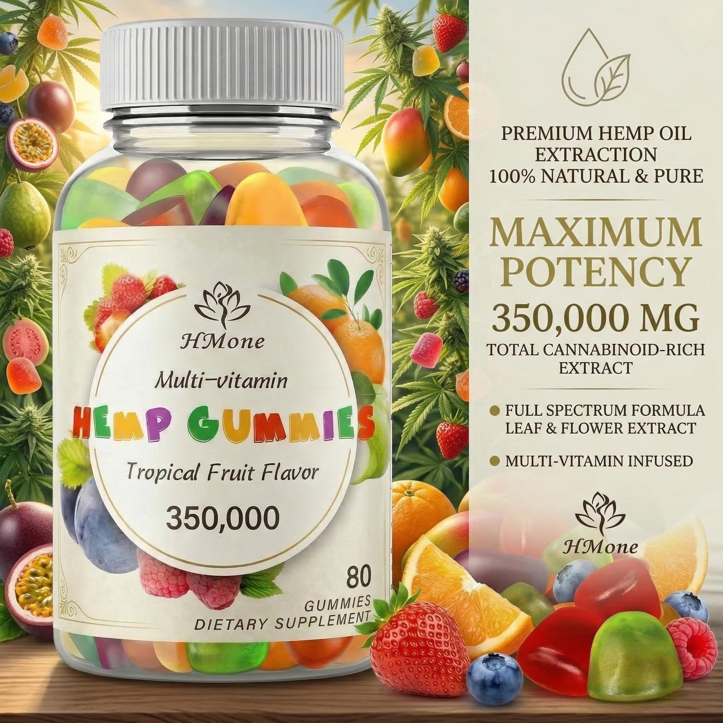 HMone Hemp Gummies for Pain, Sleep, Anxiety 160 Gummies