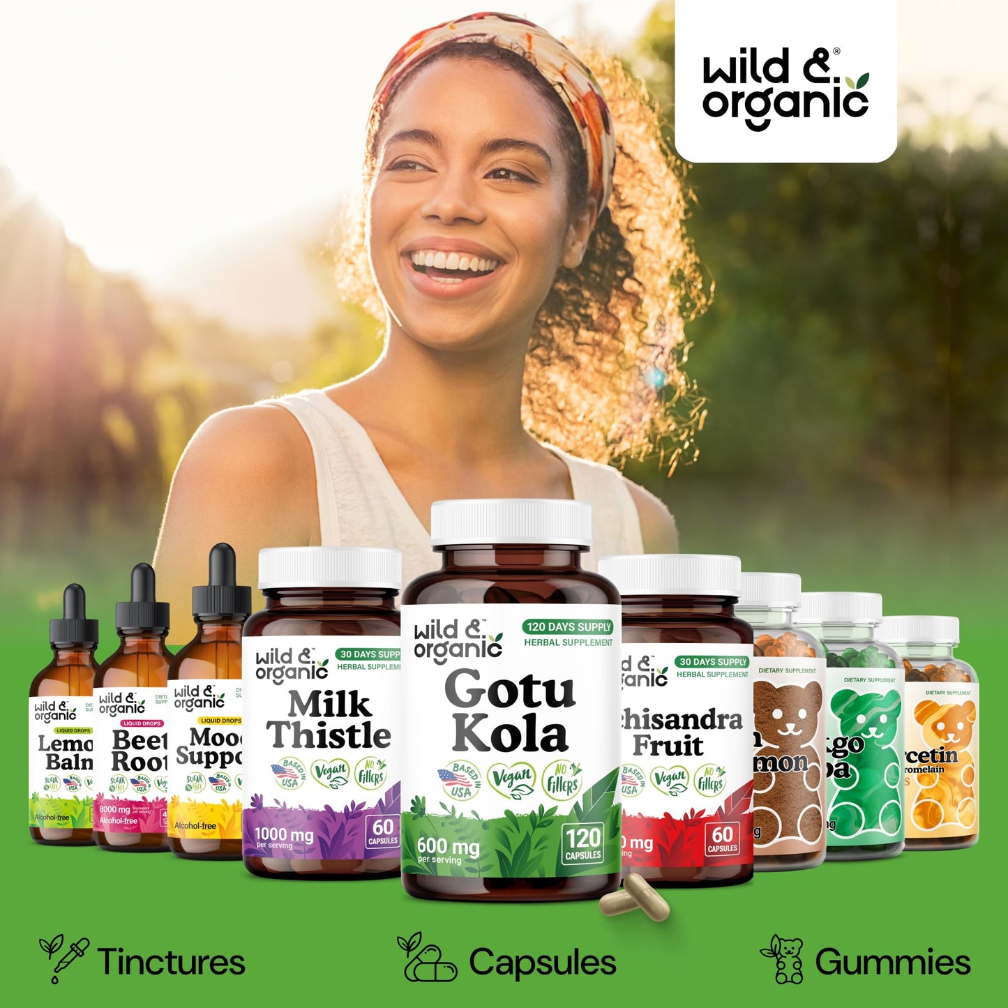 Wild & Organic Gotu Kola Capsules 600 mg, 120 Count