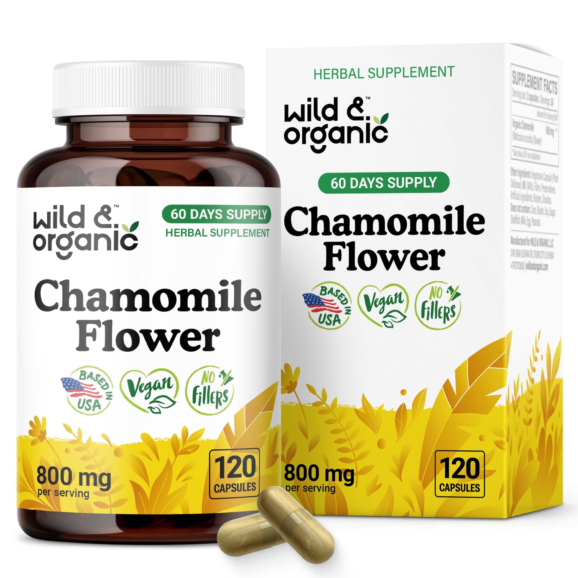 Wild & Organic Chamomile Extract Capsules 800 mg, 120 Count