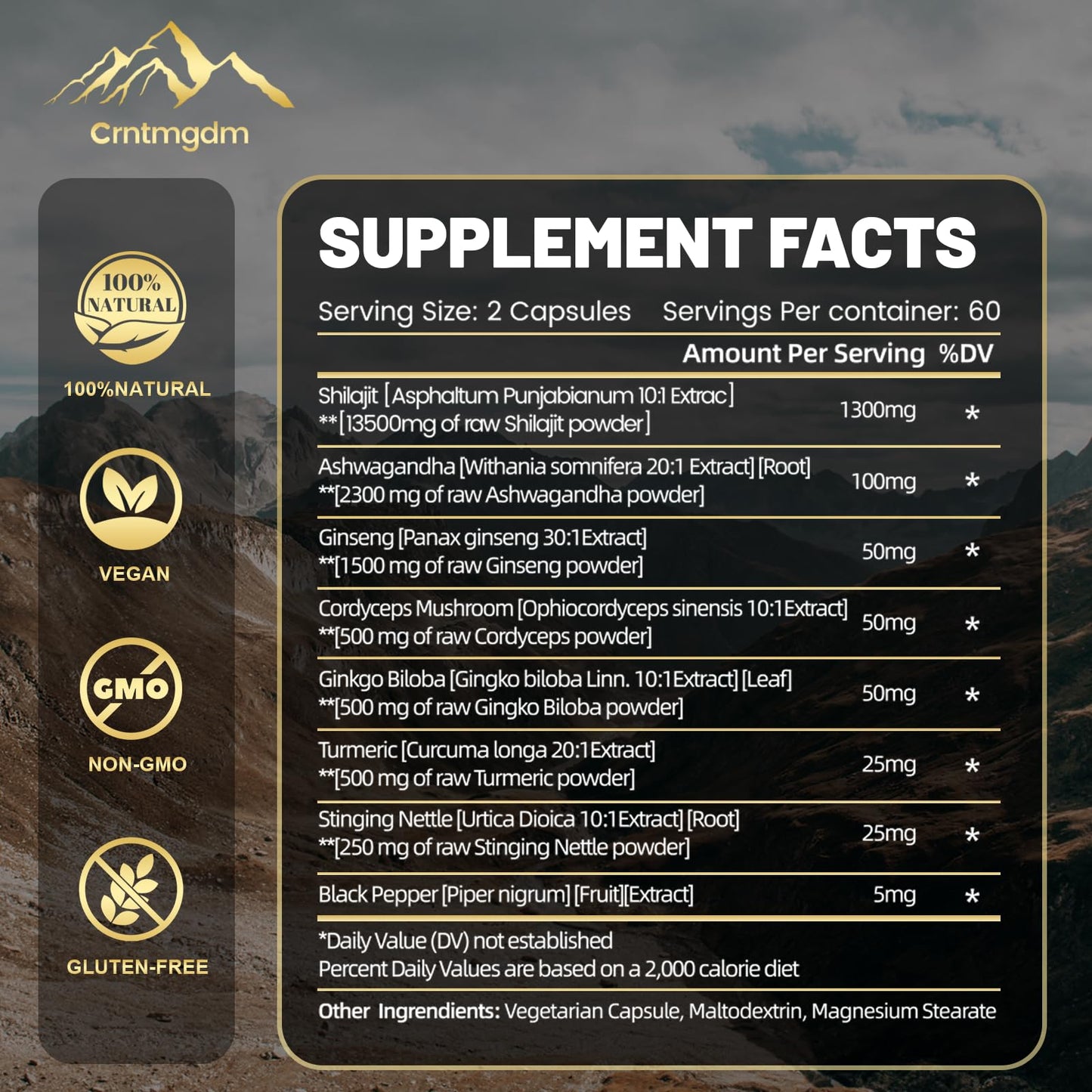 Juebingy Shilajit Capsules 20,000mg Pure Himalayan Organic Shilajit with Ashwagandha, Premium Himalayan Shilajit Supplement, 120 Capsules