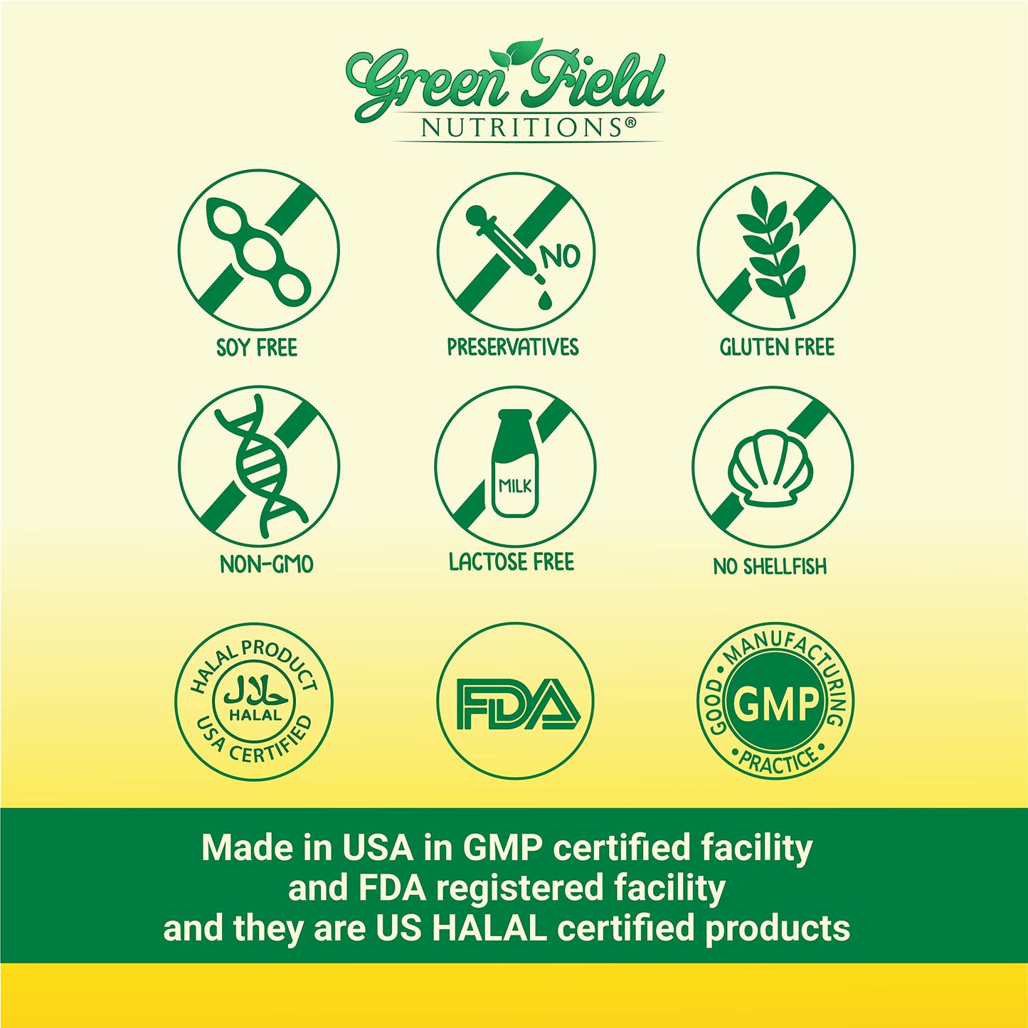 GREEN FIELD NUTRITIONS Halal Fish Oil 1000mg, 300mg Halal Omega 3, Small Wild Peruvian Fish Oil Halal Vitamins, EPA 180 mg & DHA 120 mg Softgels 120
