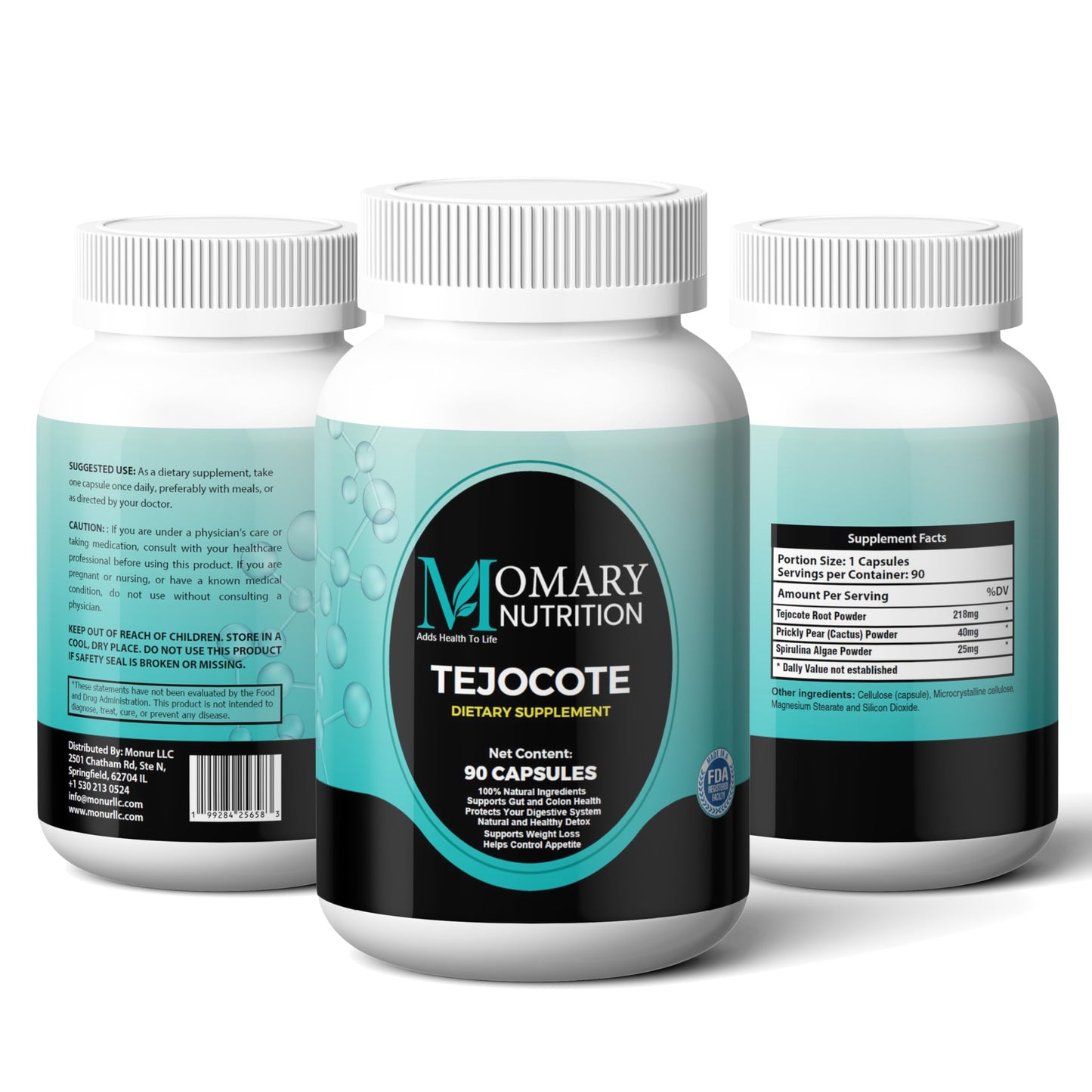 MOMARY NUTRITION Tejocote Root with Spirulina Algae and Nopal Prickly Pear Cactus Detox & Weight Management, 90 Capsules