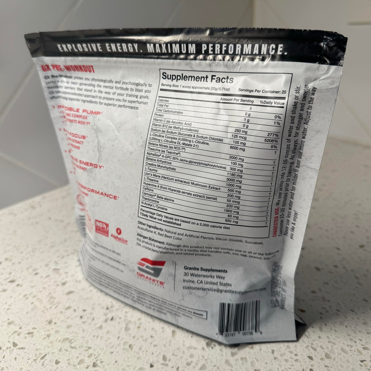 Granite Supplements GX Pre Workout Supplement Powder 14.1 oz