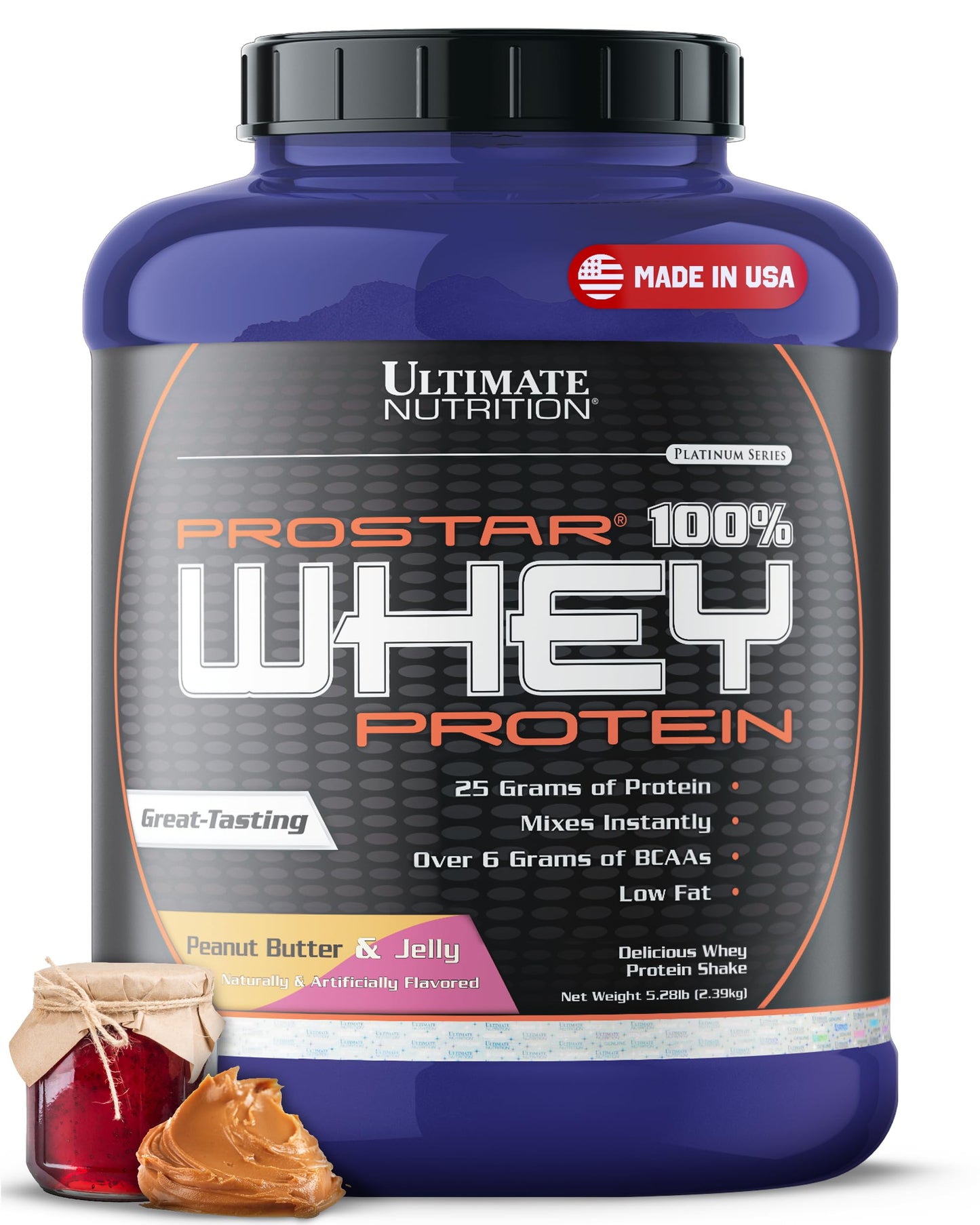 Ultimate Nutrition Prostar Whey Protein Isolate PB&J Powder, 5.28 lb, 84.48 oz