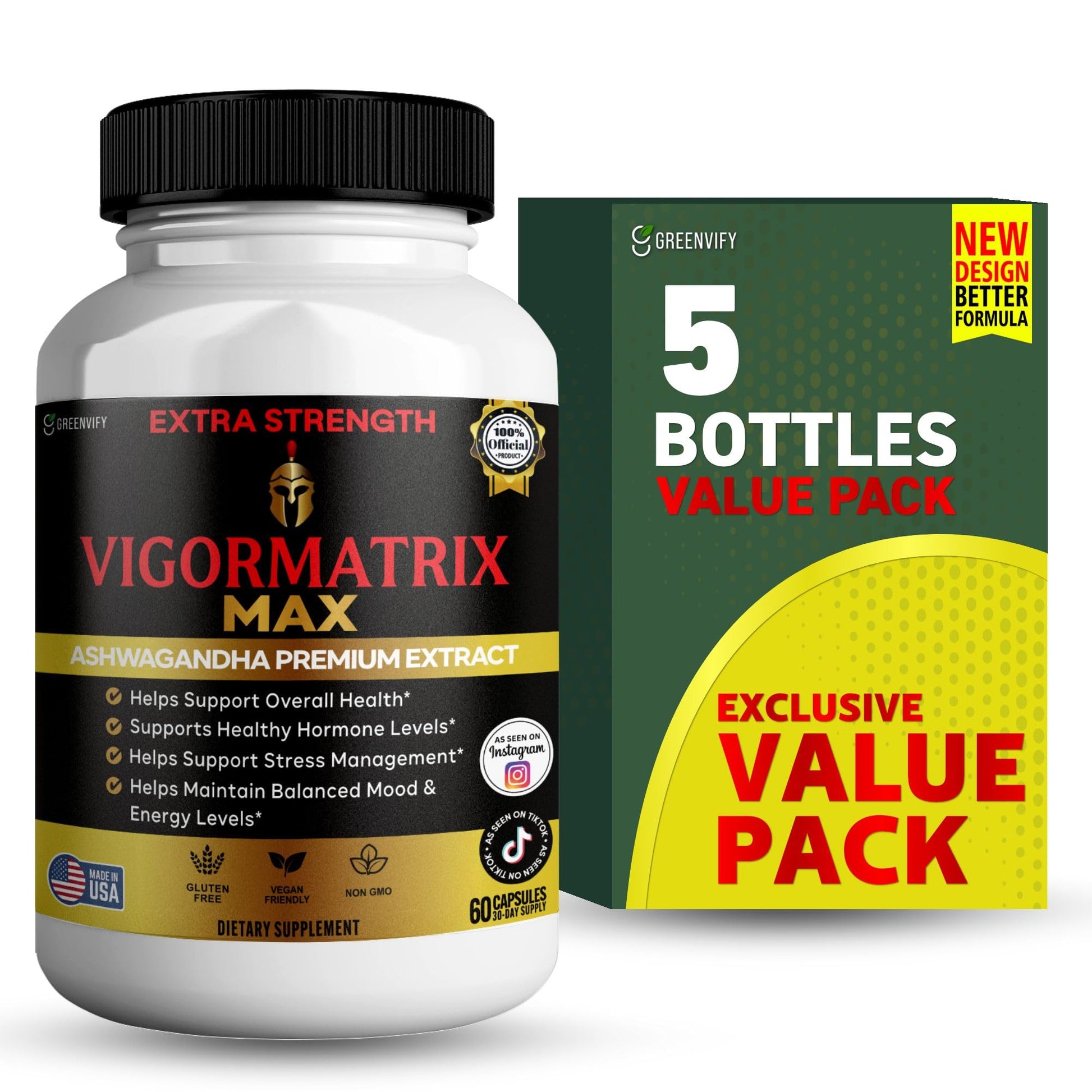 GREENVIFY Vigormatrix Max Ashwagandha Premium Extract, 60 Capsules