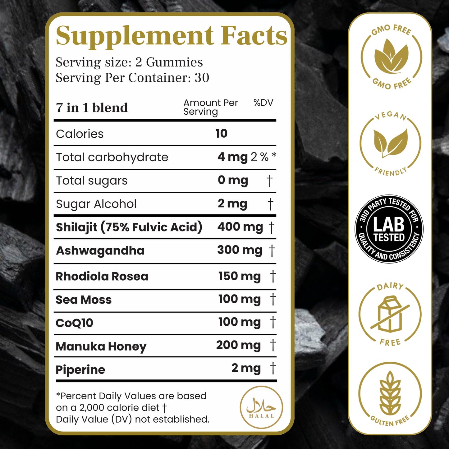 alloza Shilajit Gummies with CoQ10 and Ashwagandha, 60 Count