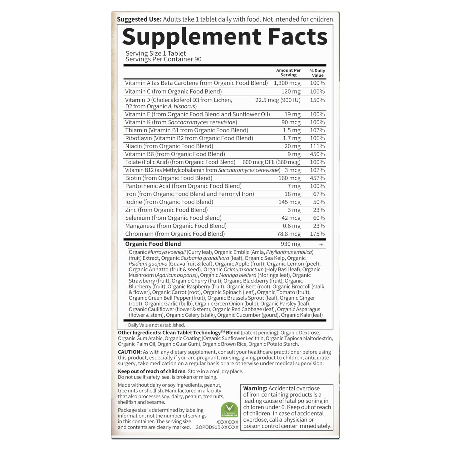 Garden of Life Prenatal Vitamins for Women, Organics Folate for Energy & Healthy Fetal Development, Non-constipating Iron, Vitamin C, B6, B12, D3, Non-GMO, Gluten-Free, Vegan, 90 Tablets