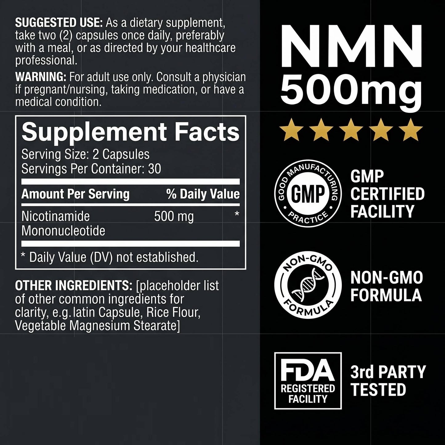 AOVITAO NMN Supplement 500mg Ultra Pure 99.8% Stabilized Form Supports NAD+ Production, Cellular Health & Healthy Aging 60 Capsules