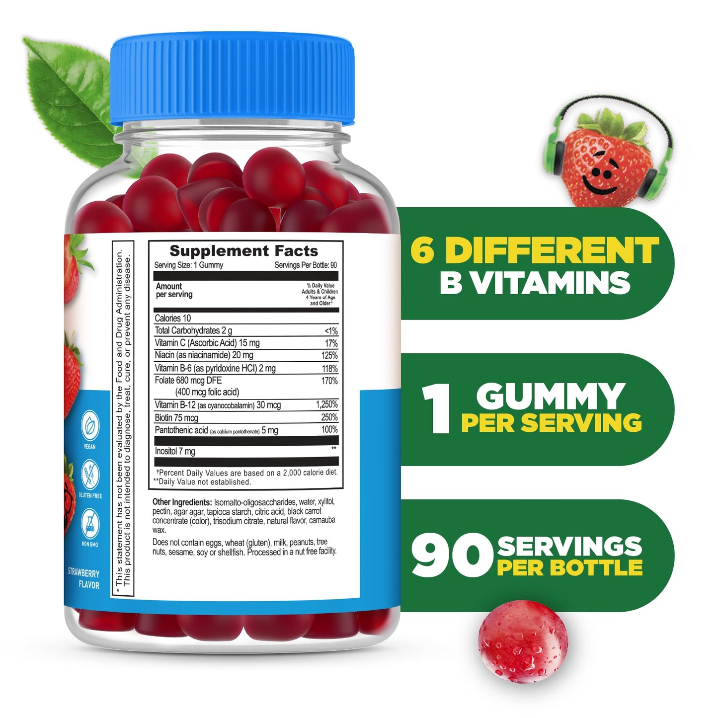 Lifeable Sugar Free Vitamin B Complex for Kids Gummy 90 Count