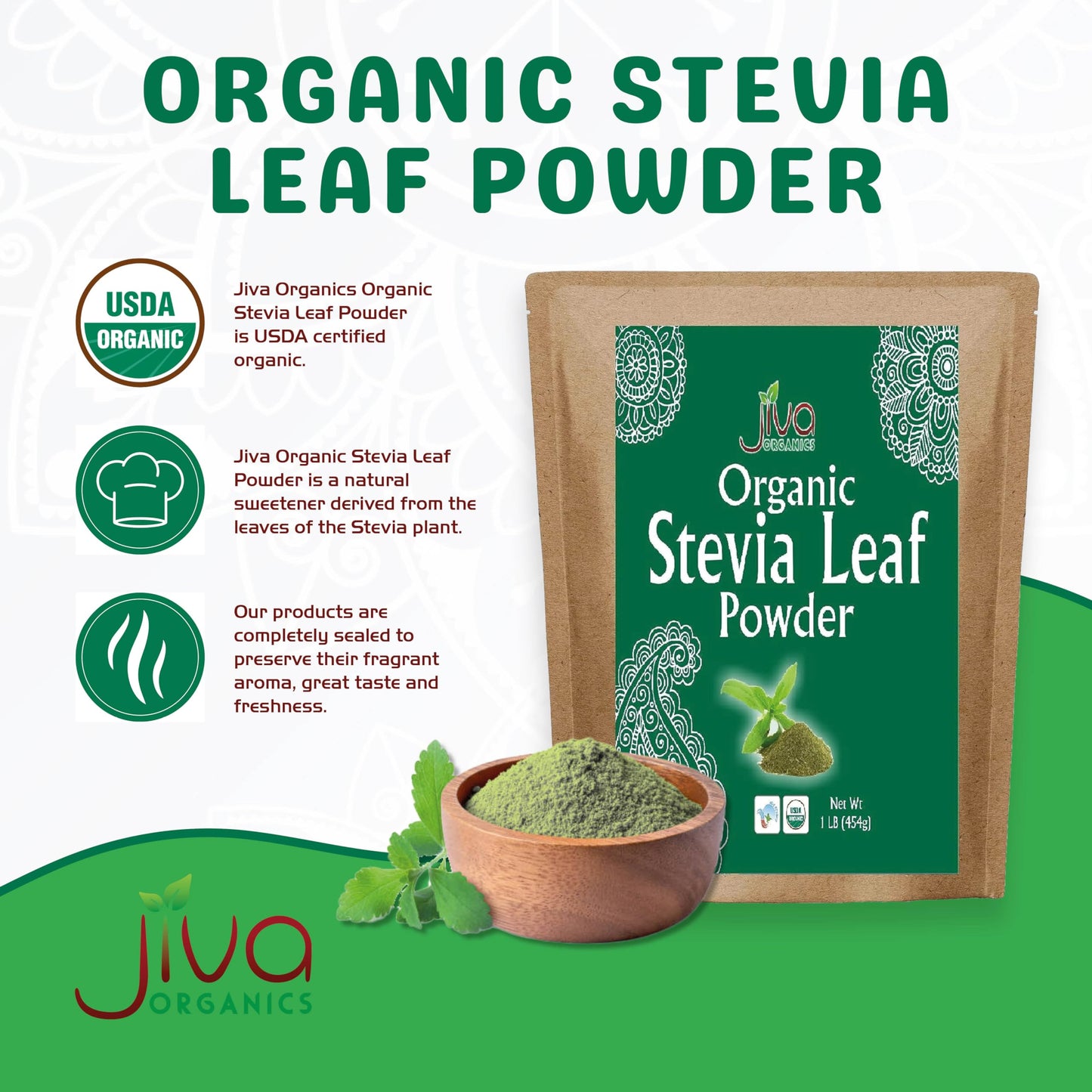 Jiva Organics Stevia Leaf Powder, 16 Ounce