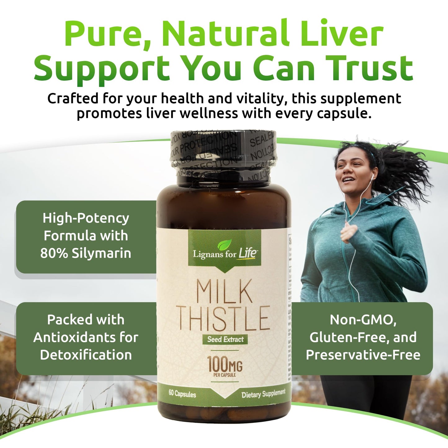 Lignans For Life Milk Thistle Seed Extract Herbal Supplement for Dogs Capsules, 60 Count