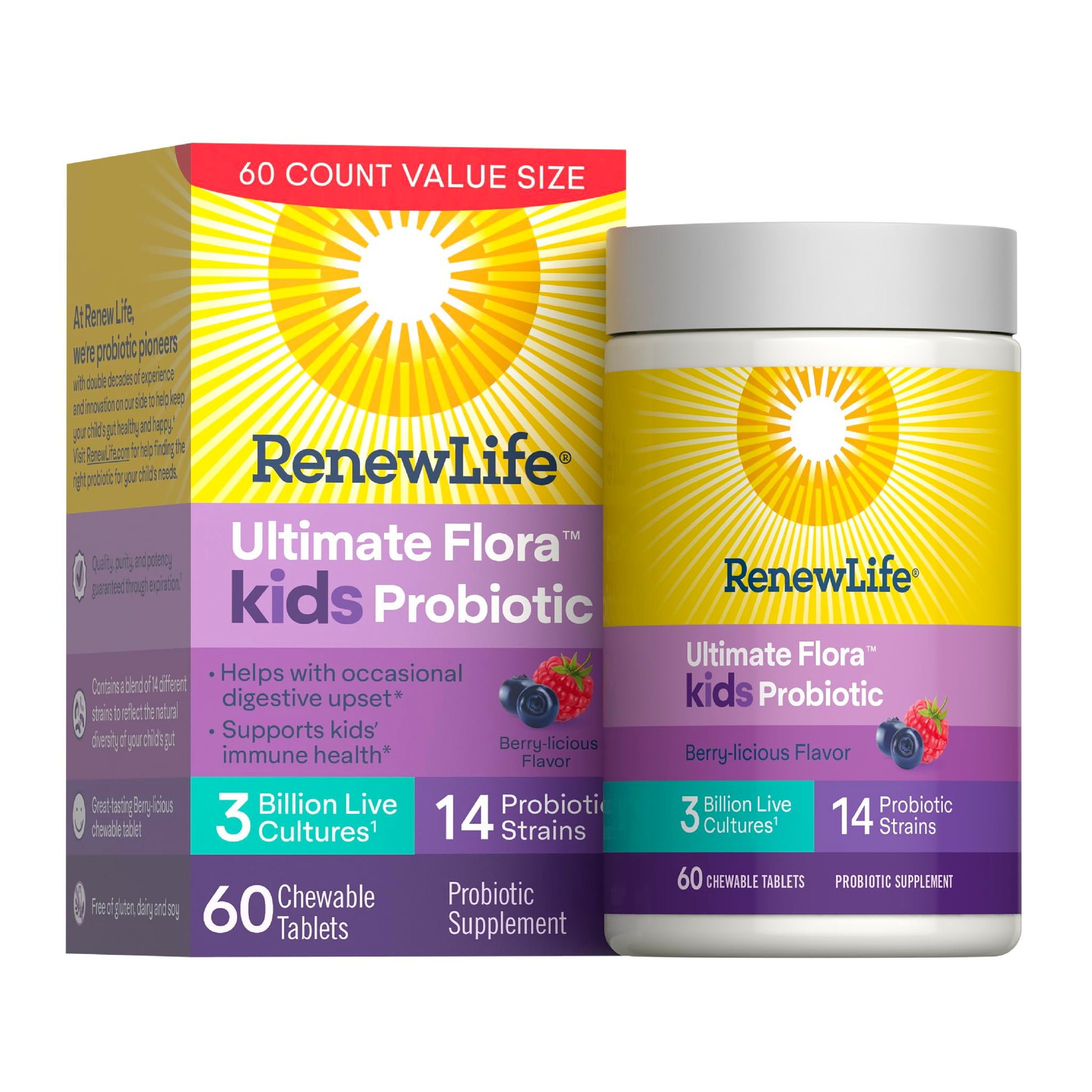 Renew Life Ultimate Flora Kids Probiotic Chewables Tablets, 60 Count