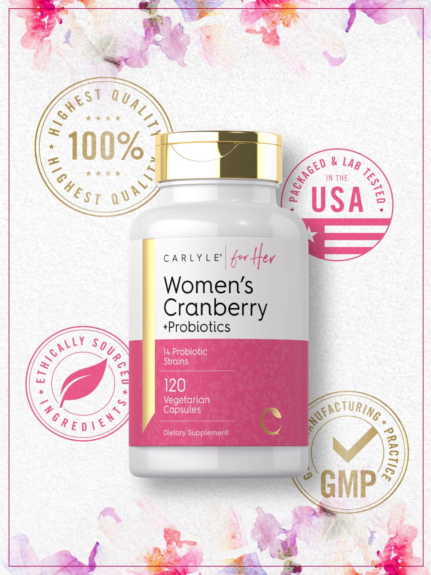 Carlyle Women's Cranberry Plus Probiotics Capsules 120 Count