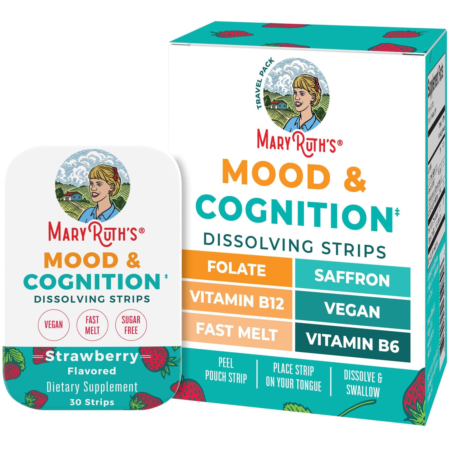 MARYRUTH'S Mood & Cognition Dissolving Strips Vitamin B12 Chewable 30 Count
