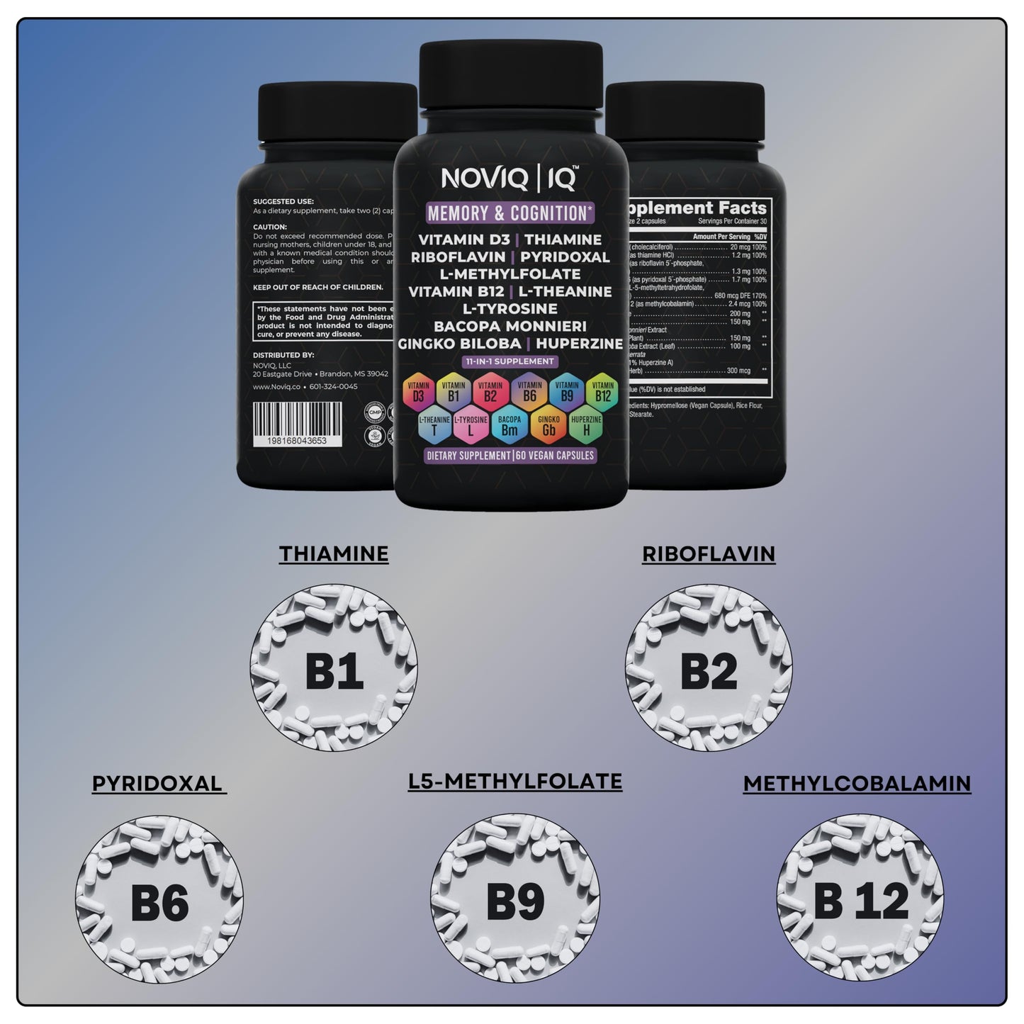 NOVIQ 11-in-1 Nootropic Brain Supplement Capsules, 60 Count