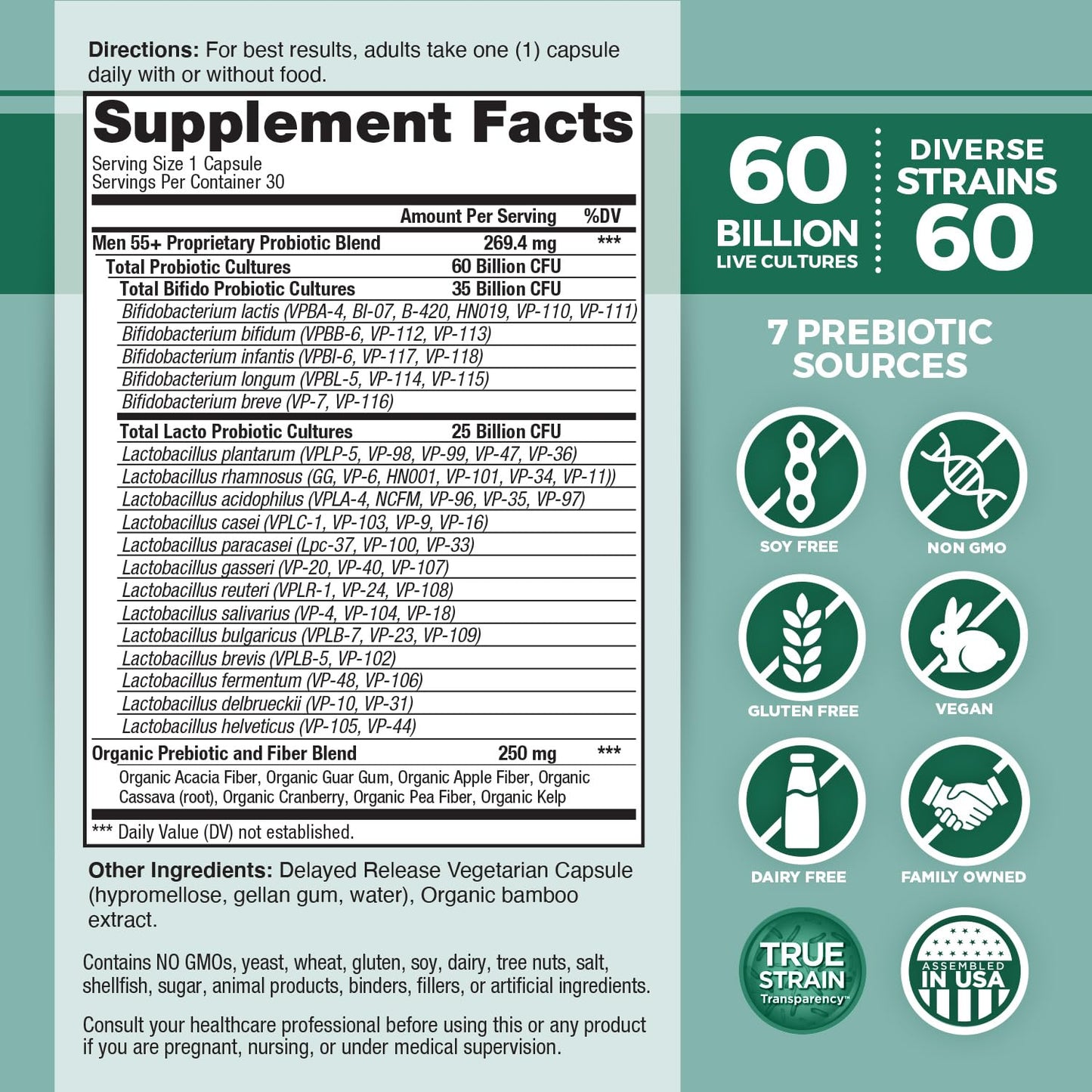 Vital Planet Vital Flora Men 55+ Daily Probiotic Capsules, 30 Count