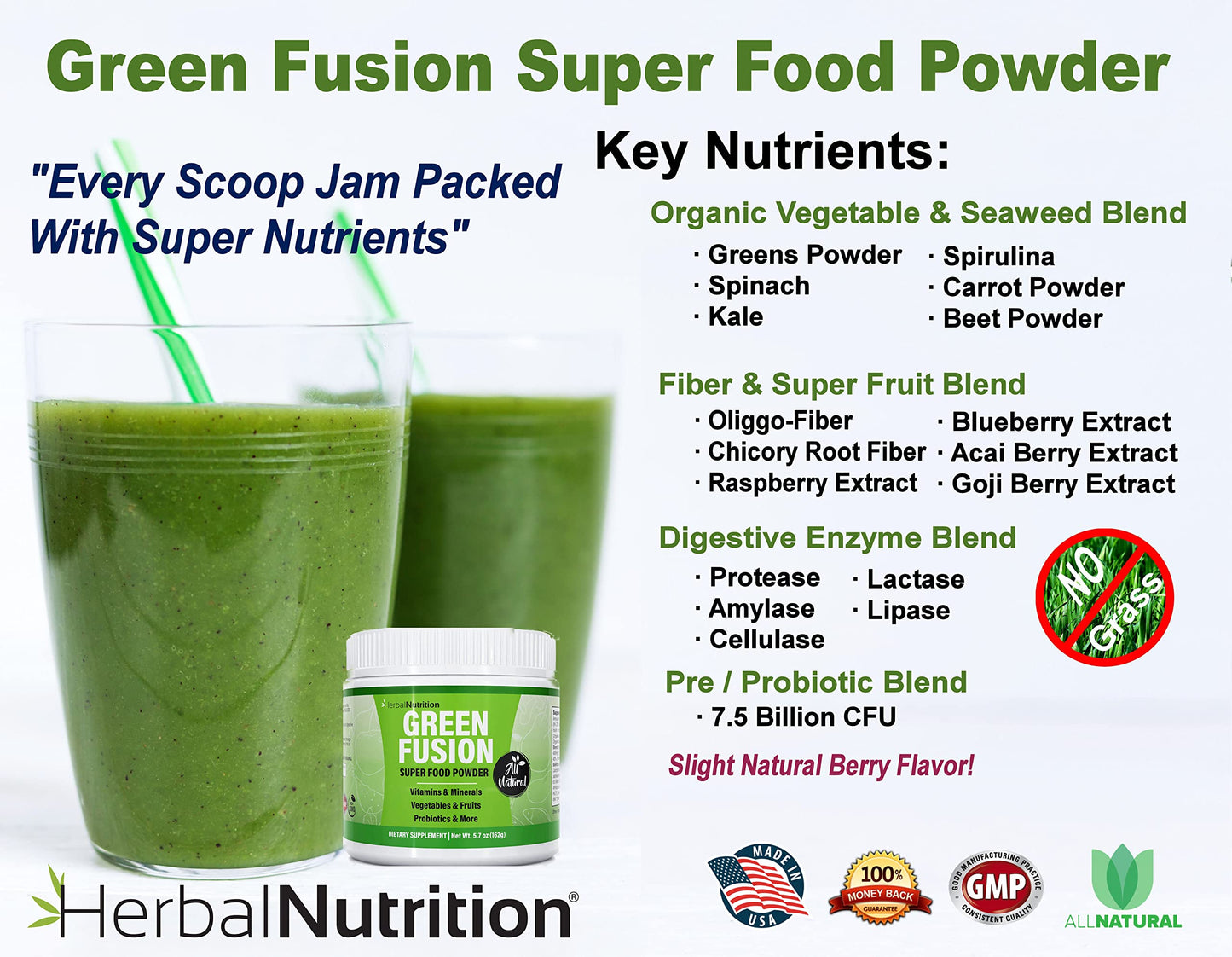 Herbal Nutrition Green Fusion Greens Powder Superfood 5.7 Ounce