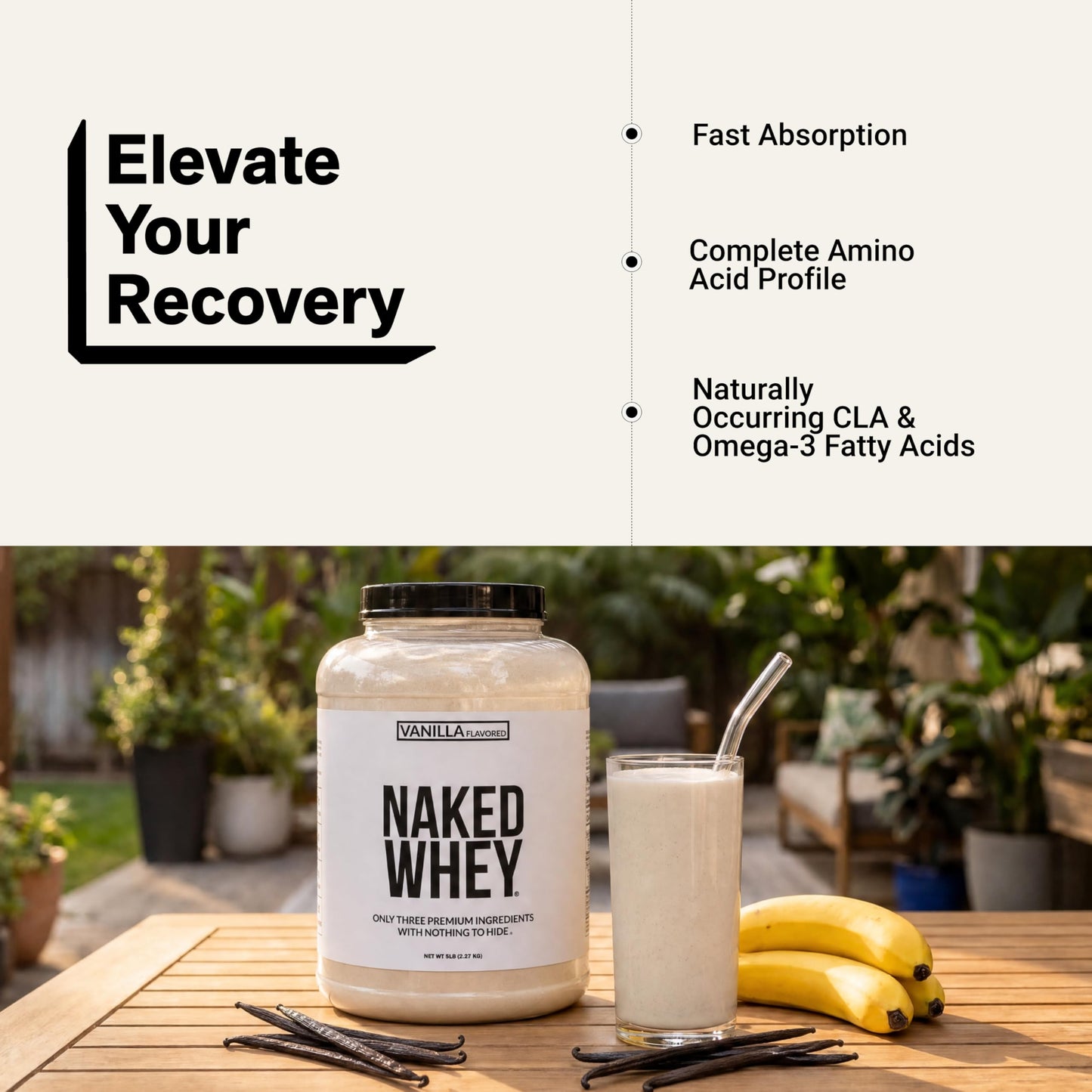 NAKED Vanilla Whey Protein Powder, 80 Servings