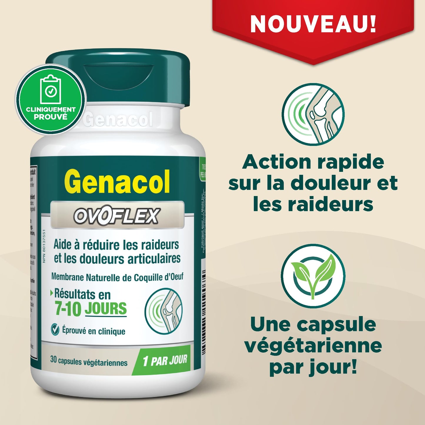 Genacol Ovoflex Natural Eggshell Membrane Joint Supplement Capsule, 30 Count