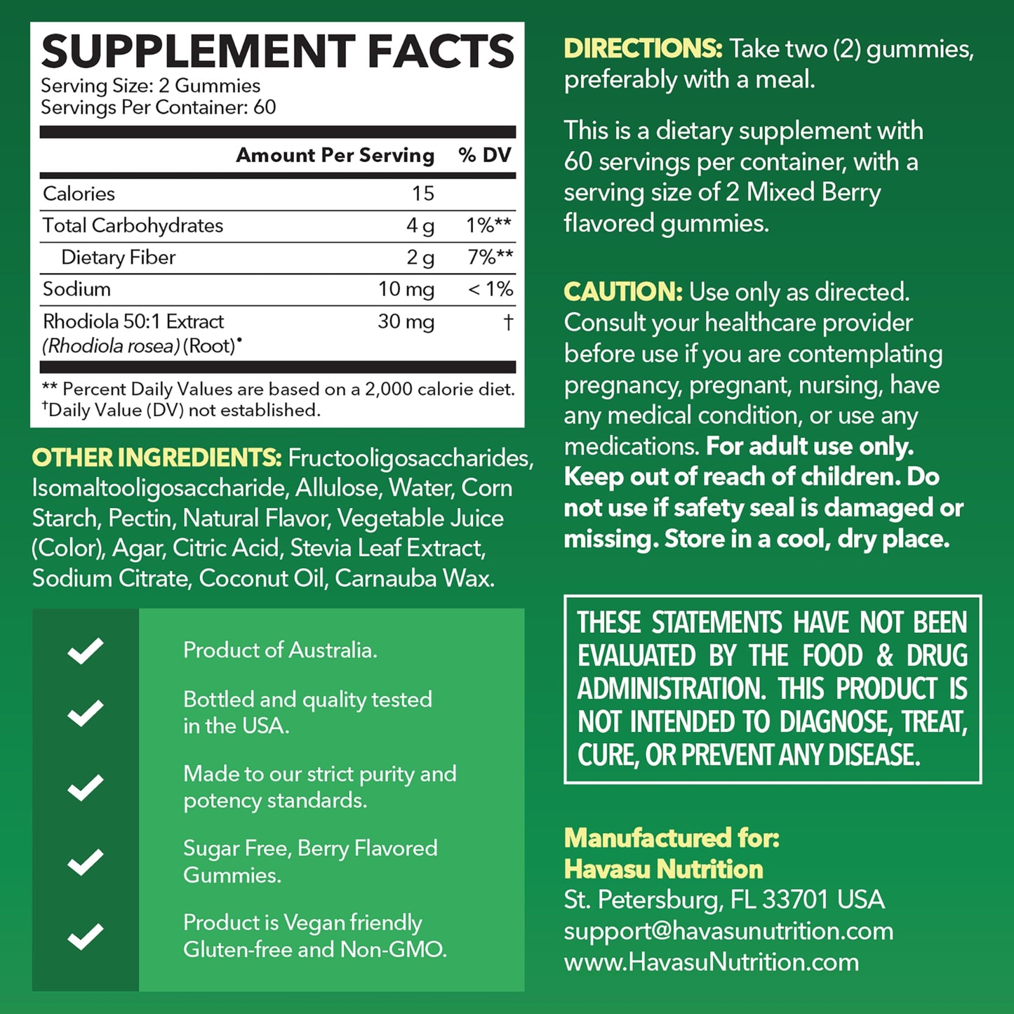 HAVASU NUTRITION Rhodiola Rosea Gummies, 120 Count