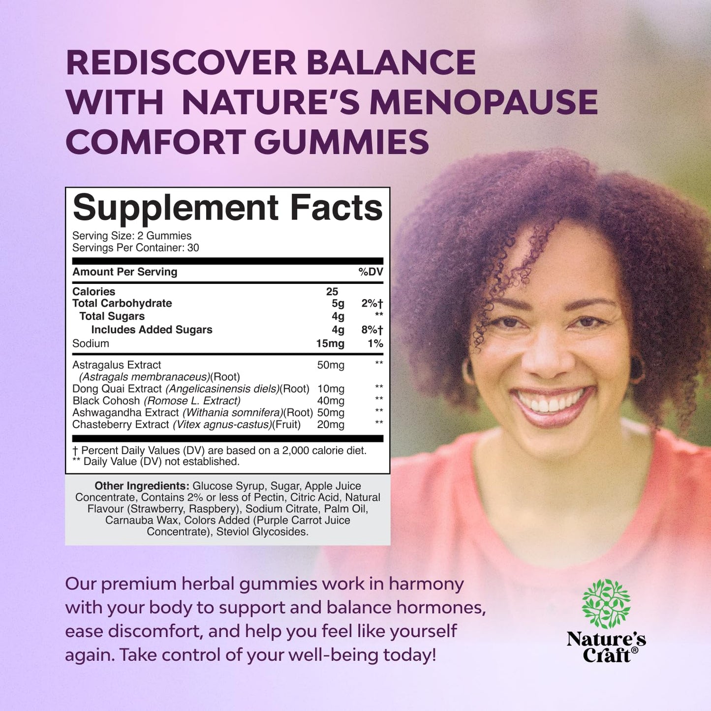 Natures Craft Womens Menopause Gummies with Dong Quai and Ashwagandha, 60 Gummies