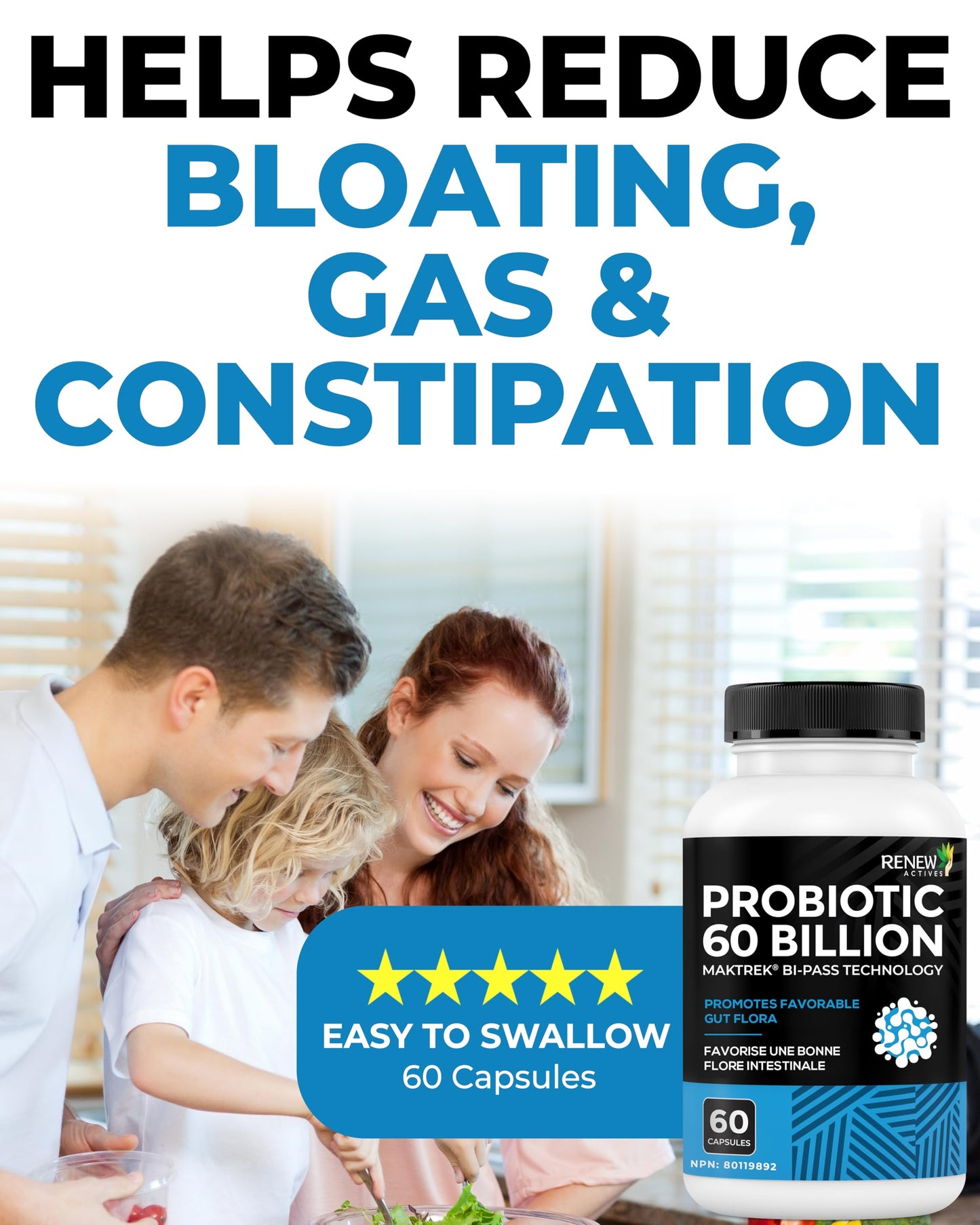 Renew Actives Probiotic Supplement for Digestive Health Capsule, 60 Capsules