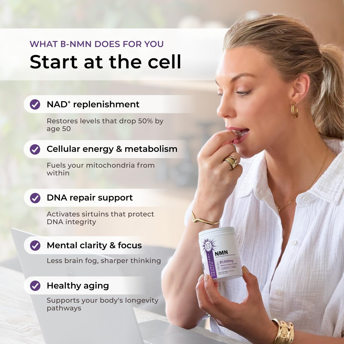 Neurogan Beta NMN (β-NMN) Supplement, 90 Capsules