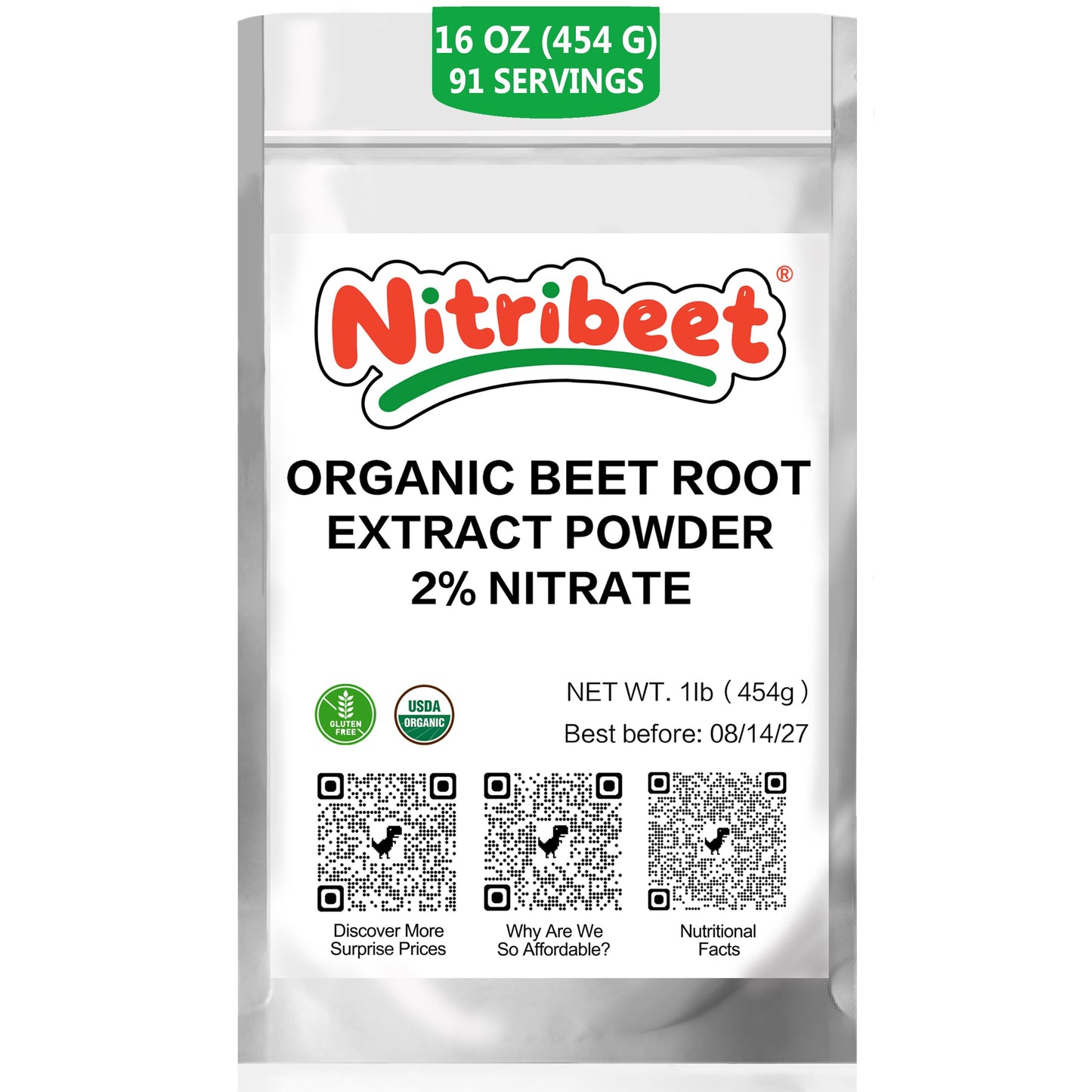 VEGEPEDIA 2% Nitrate Organic Beetroot Extract Powder, 16 Ounce