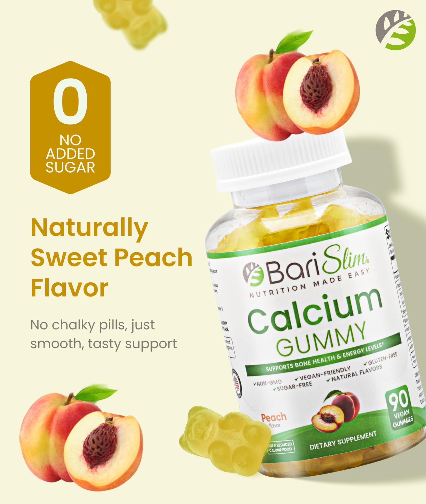 BariSlim Bariatric Calcium Gummies - Specially Formulated Bariatric Vitamins for Patients After Weight Loss Surgery - Supports Energy Levels & Bone Health, 90 Count