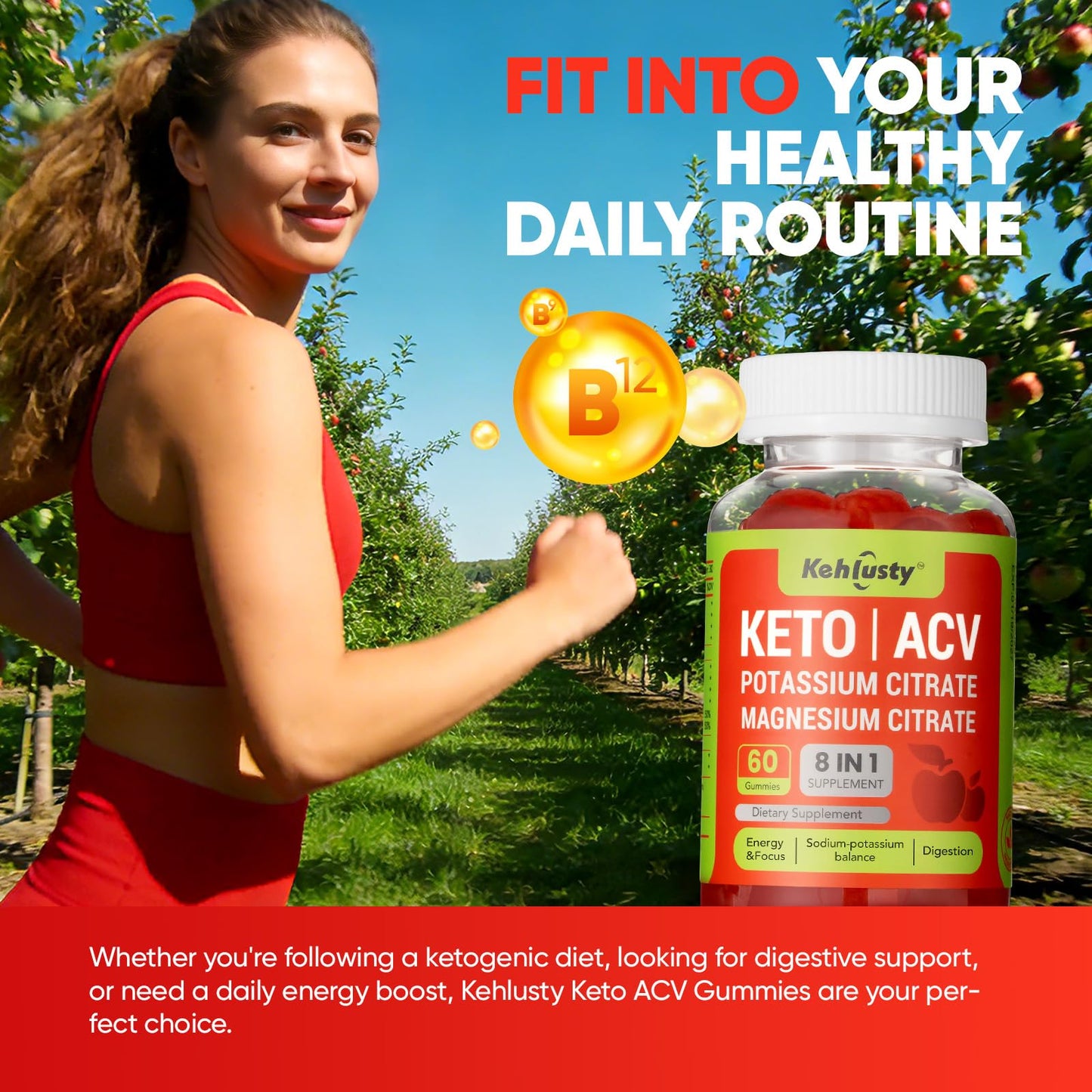 KEHLUSTY Keto ACV Gummies Advanced for Weight Loss Support, 60 Count
