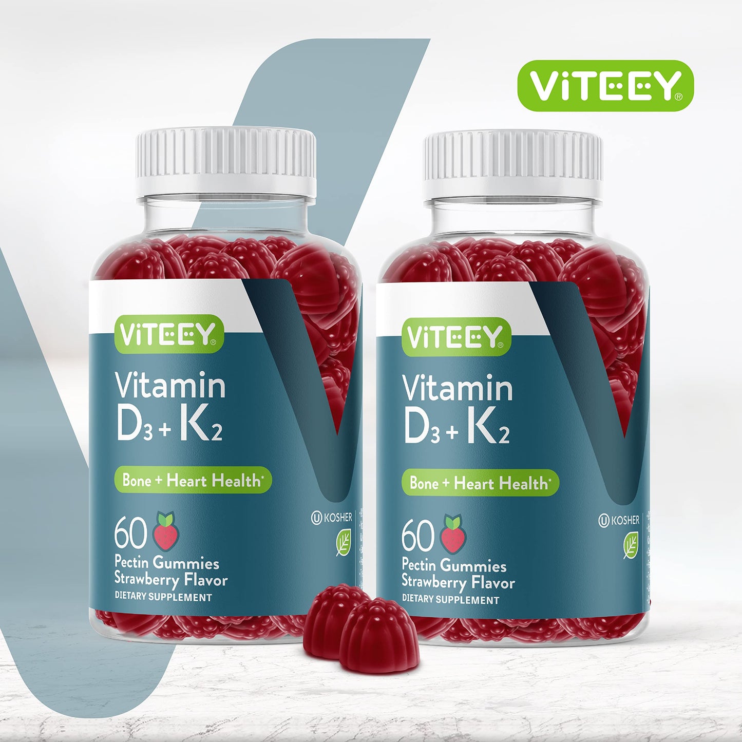 Viteey Vitamin D3 K2 Gummies 1000 IU Vitamin D3 and 100 mcg K2 - 120 Count