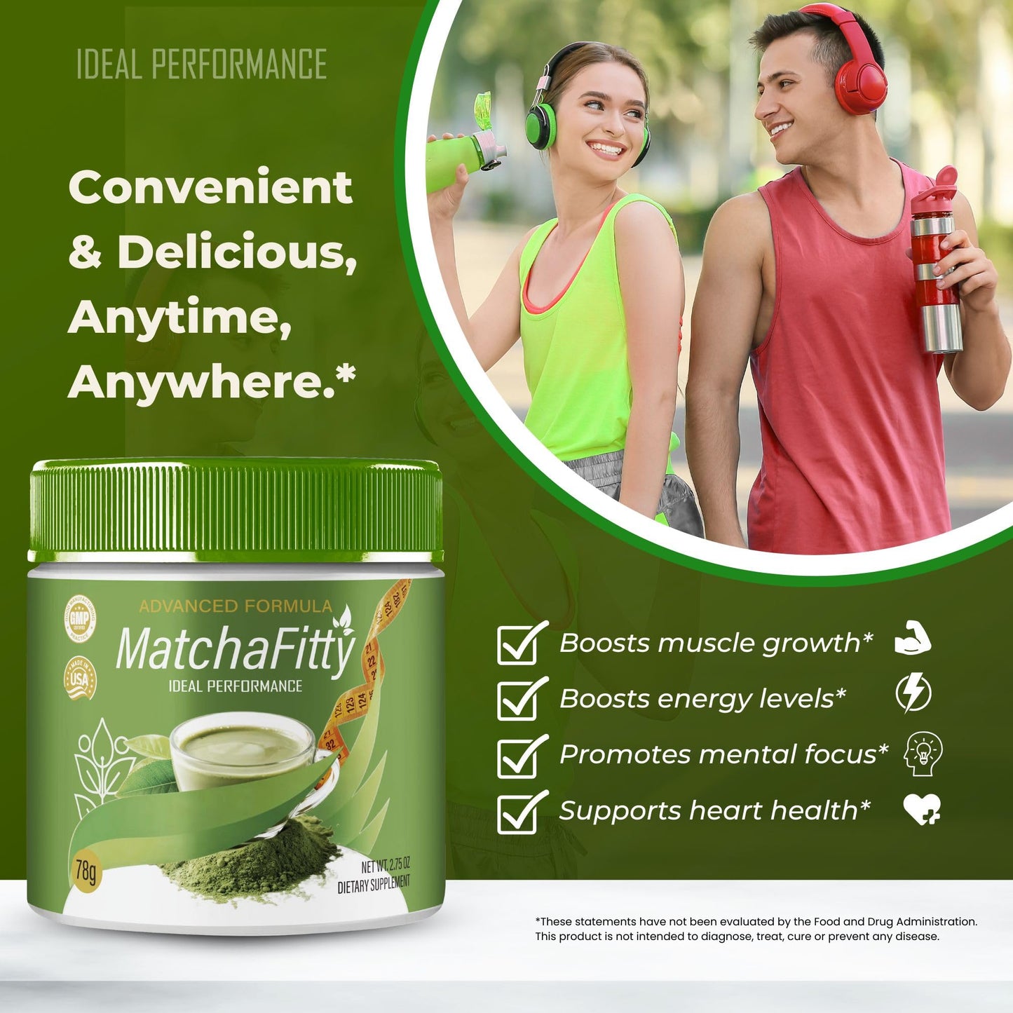 IDEAL PERFORMANCE MatchaFitty Digestive Health Support Powder 2 oz