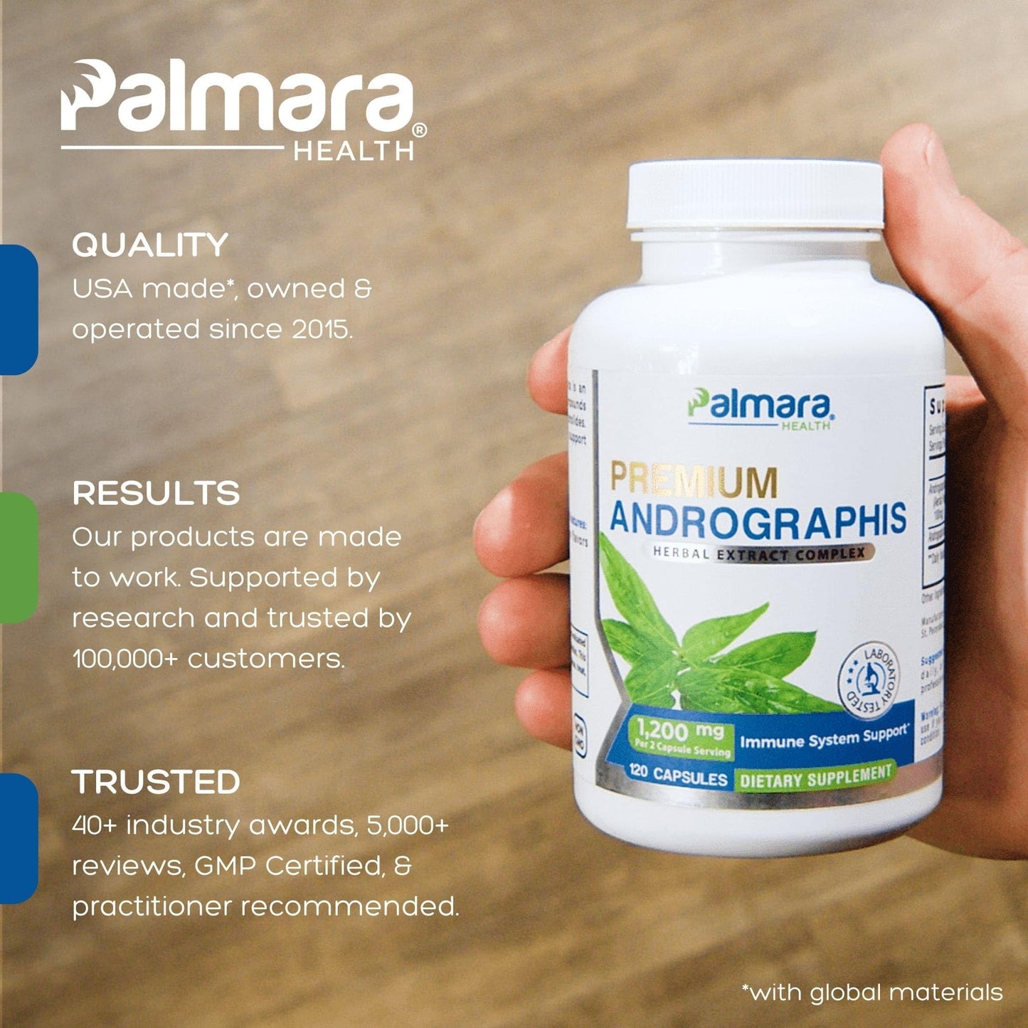 Palmara Health Premium Andrographis Paniculata Extract 1200mg with 100mg Andrographolides Capsules 120 Count