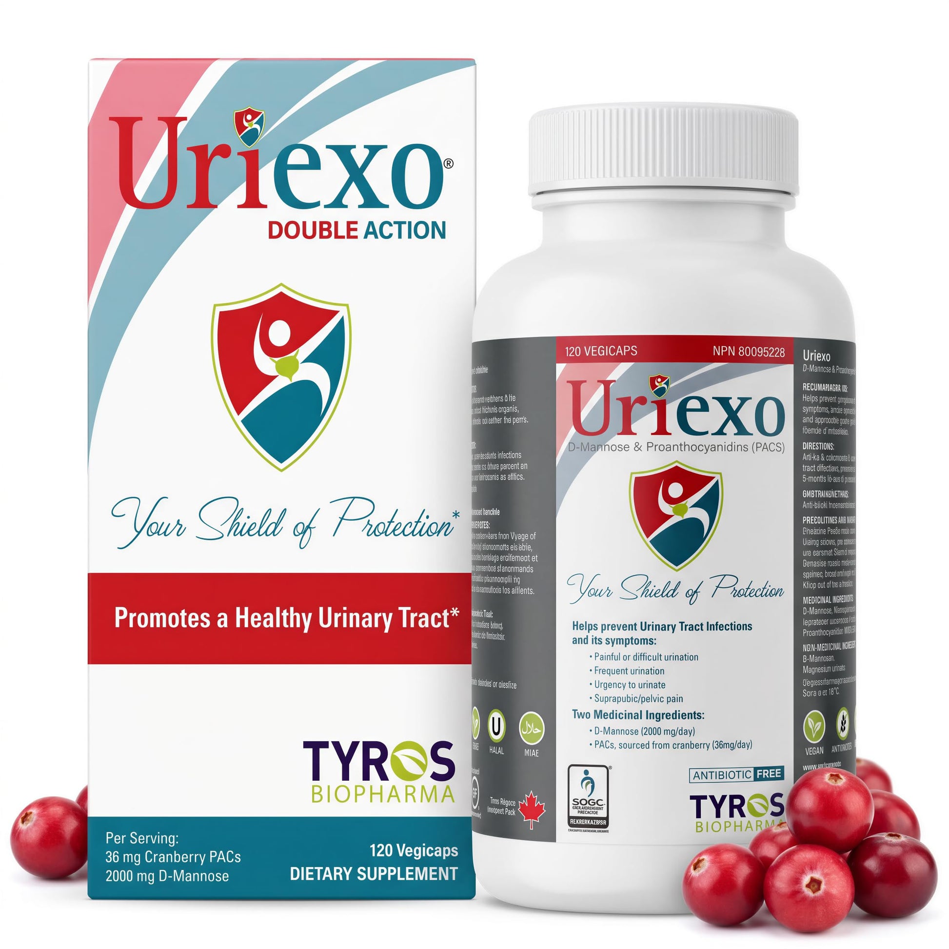 Uriexo Cranberry PACs & D-Mannose for Urinary Tract Health Capsules, 120 Count