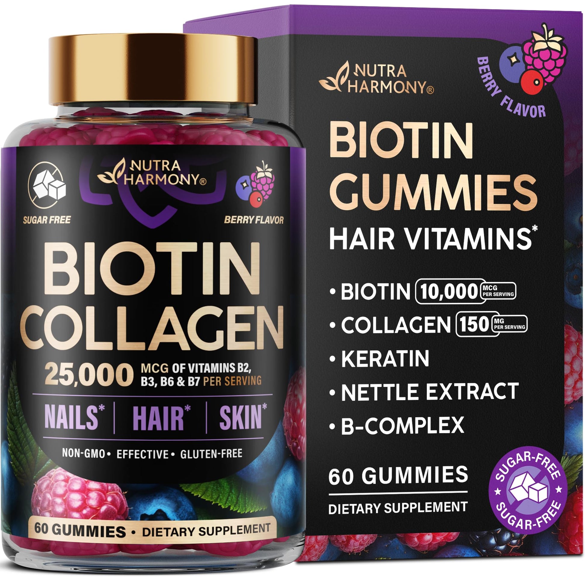 NUTRAHARMONY Biotin Gummies for Hair Growth Support Berry, 60 Gummies