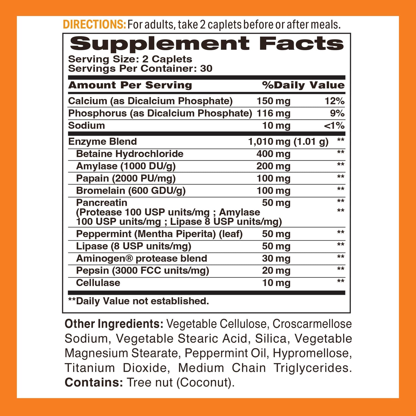 Vitamin World Digest-13 Multi-Enzyme 1010mg Digestive Enzymes Blend Caplets, 60 Count