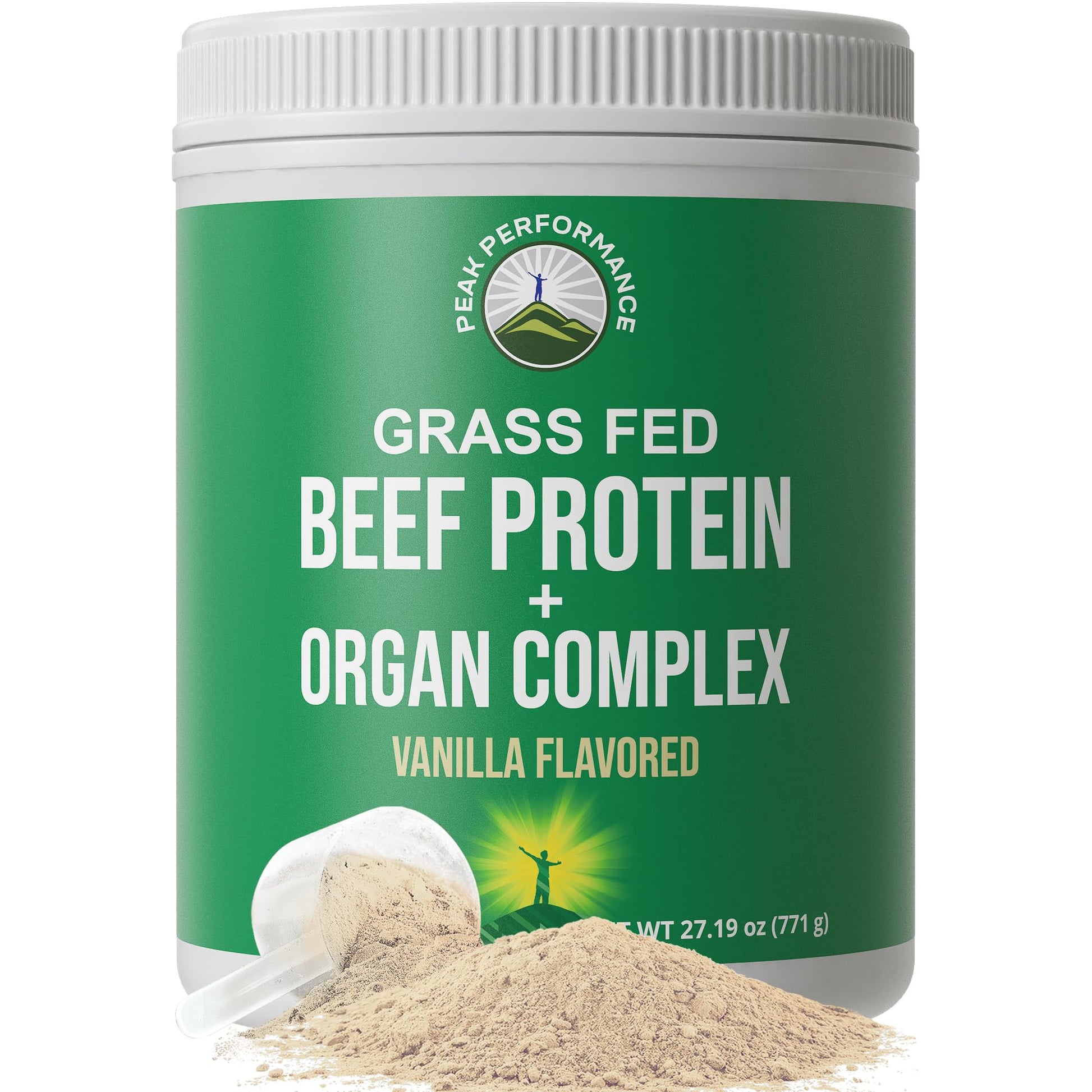 Peak Performance Grass Fed Beef Protein Powder + Organ Complex, Vanilla Flavor, 1.7 lb