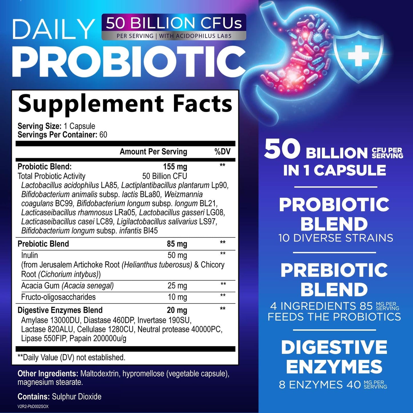 Nature's Peak Probiotics 50 Billion CFU Per Capsule, 10 Premium Strains + Digestive Enzymes & Prebiotics, Supports Immune & Gut Health, 60 Capsules