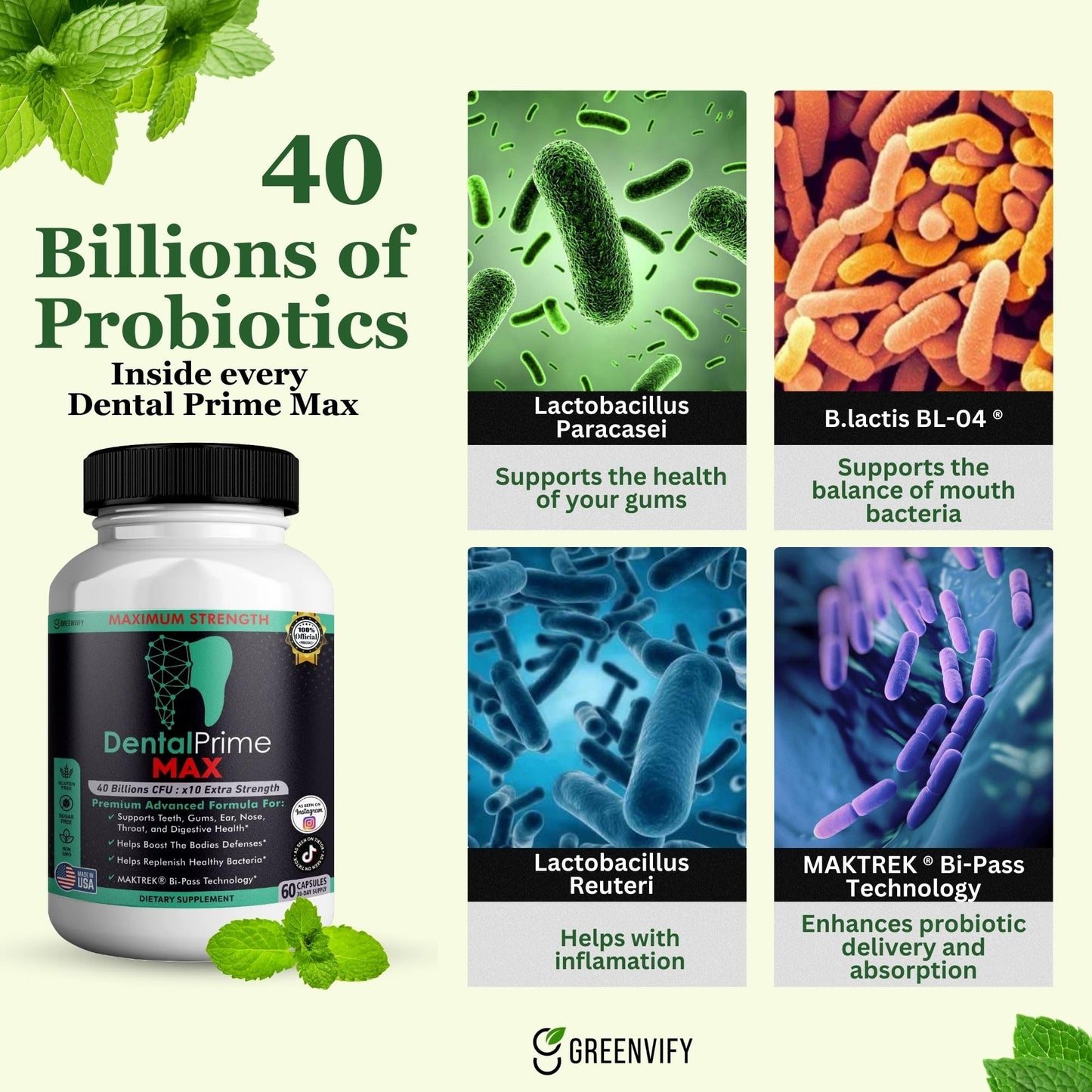 GREENVIFY DentalPrime MAX Probiotic Supplement Capsule, 60 Capsules