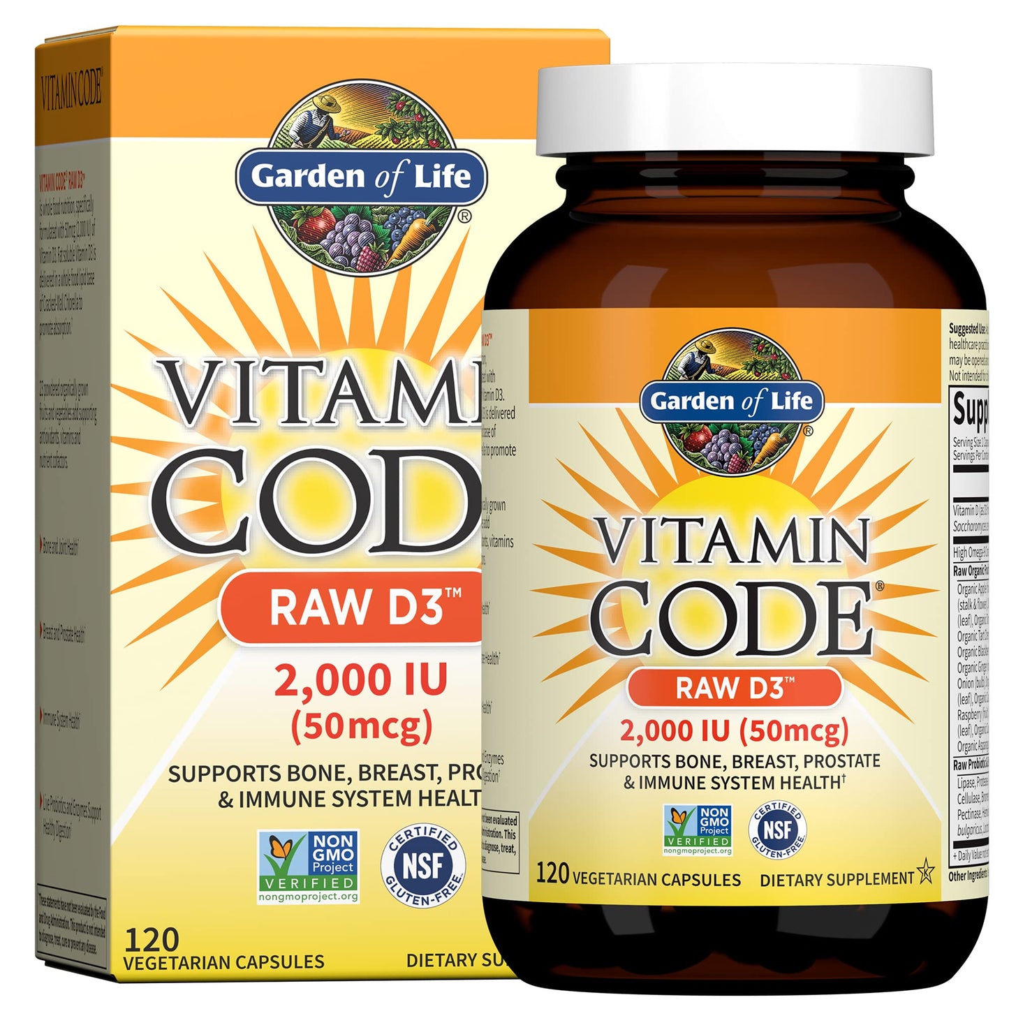 Garden of Life Vitamin Code Raw D3 Vitamin D 2,000 IU Capsule, 120 Count